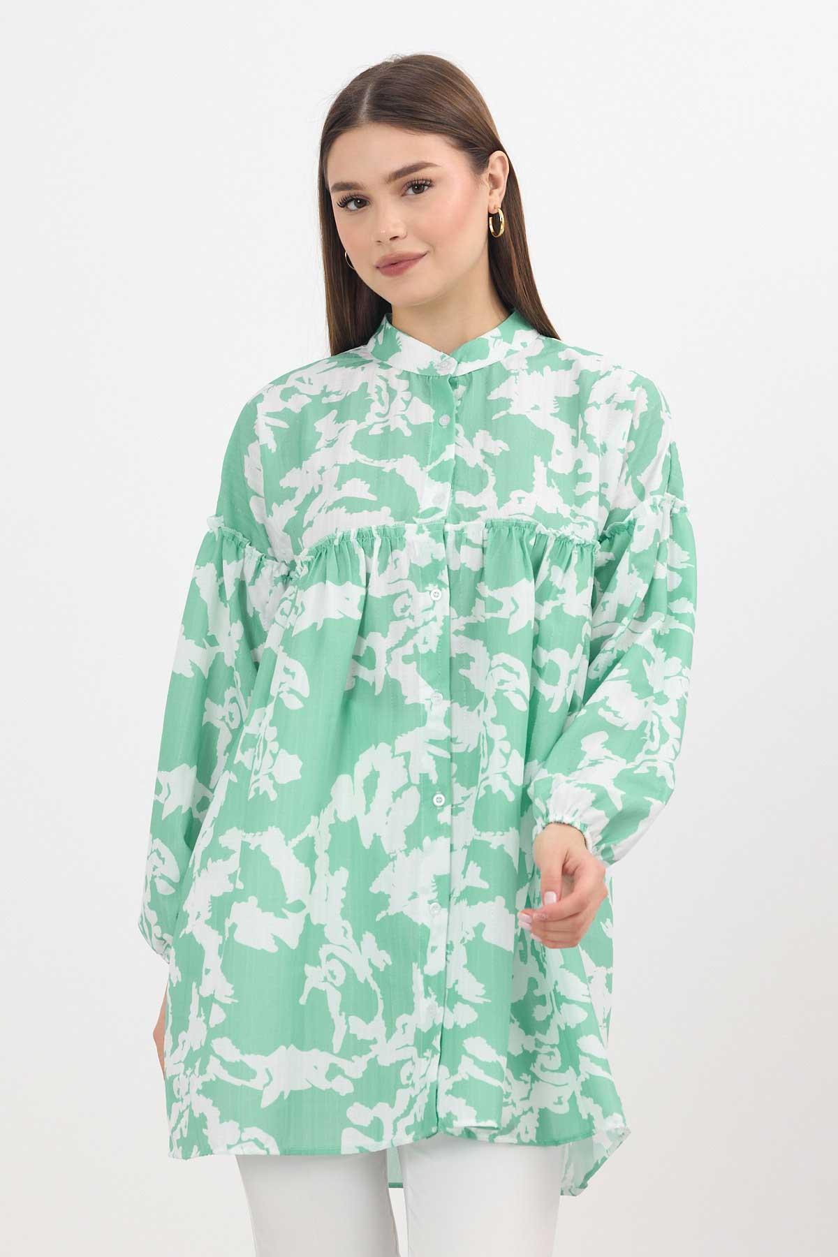 4366A Desenli Kol Lastikli Tunik Mint - 1