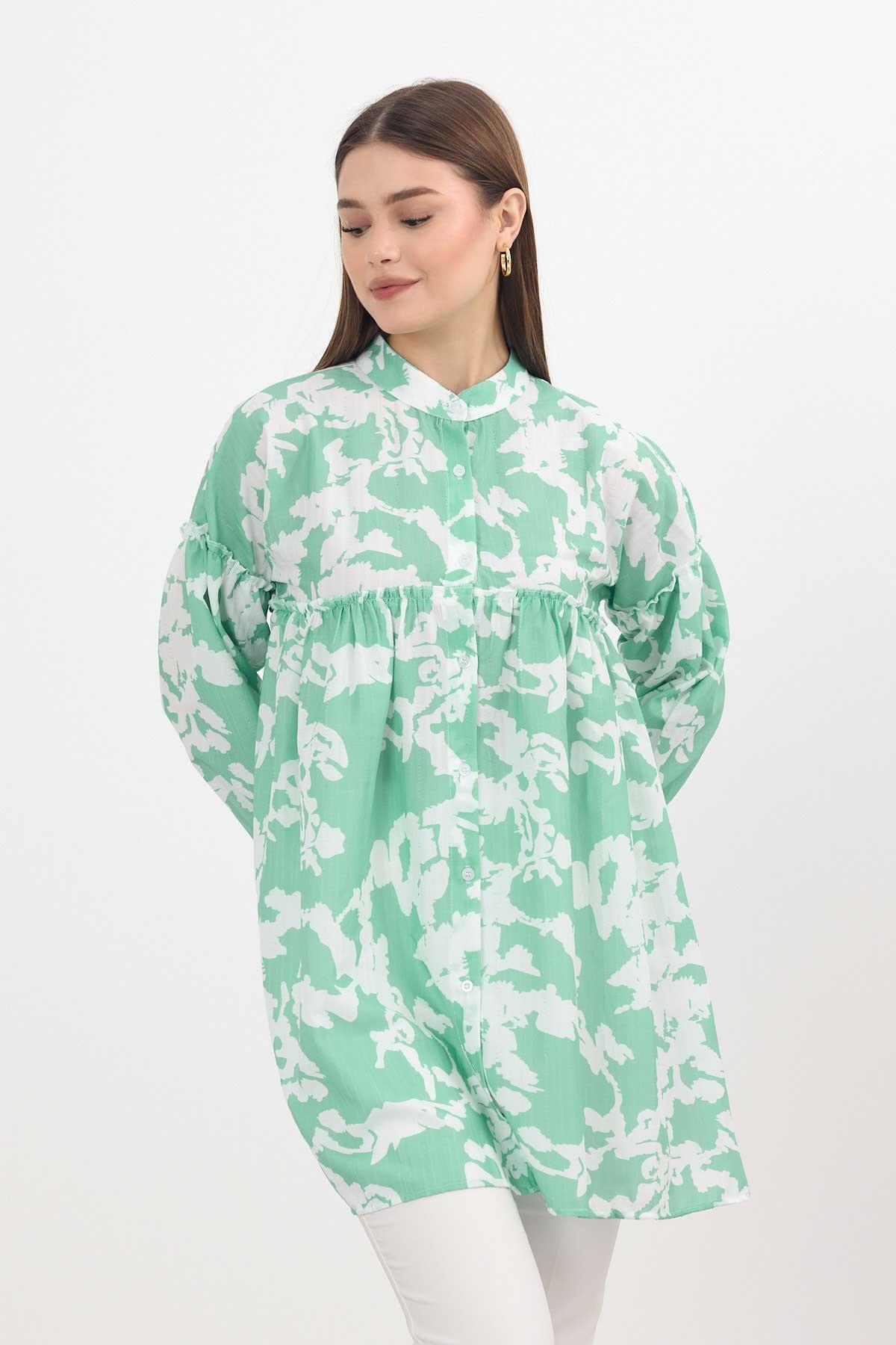 4366A Desenli Kol Lastikli Tunik Mint - 3