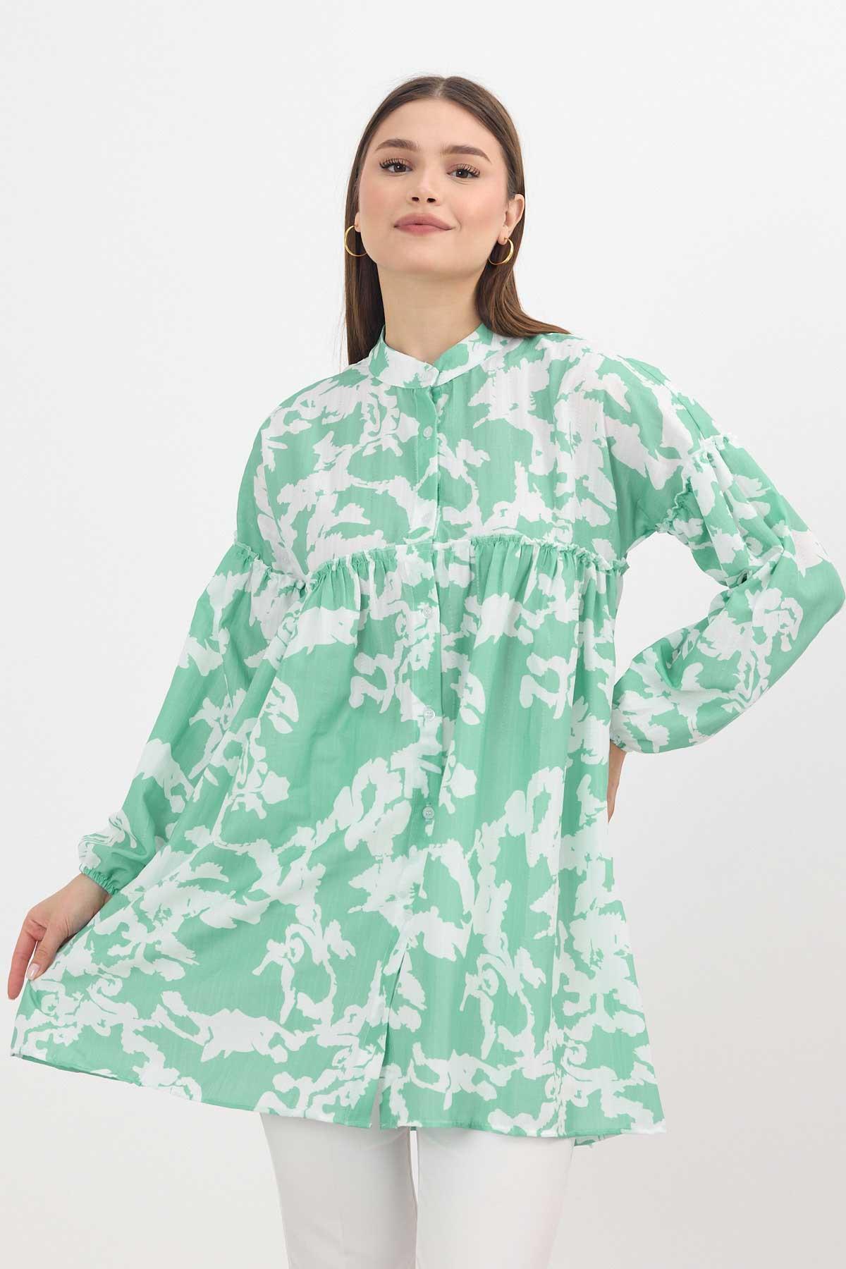 4366A Desenli Kol Lastikli Tunik Mint - 6