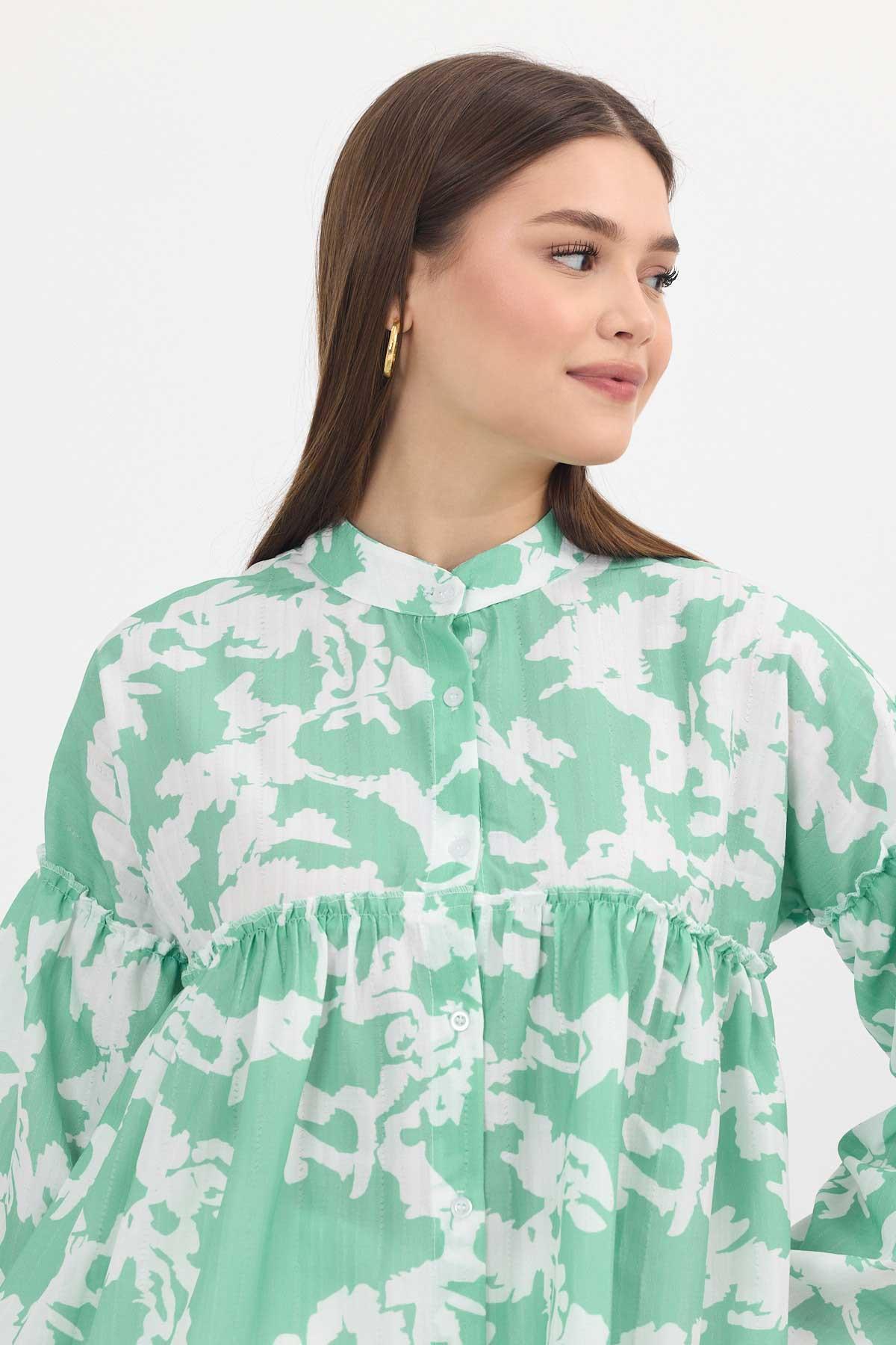 4366A Desenli Kol Lastikli Tunik Mint - 4