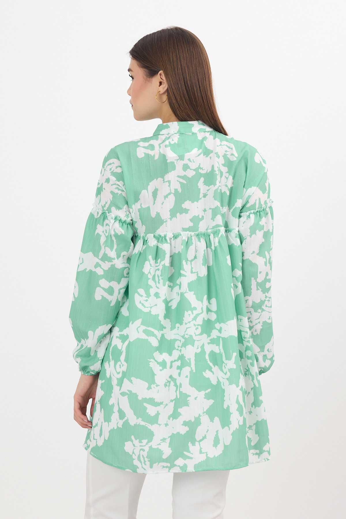 4366A Desenli Kol Lastikli Tunik Mint - 5