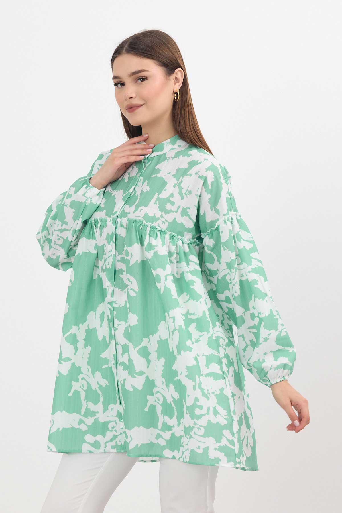 4366A Desenli Kol Lastikli Tunik Mint - 8