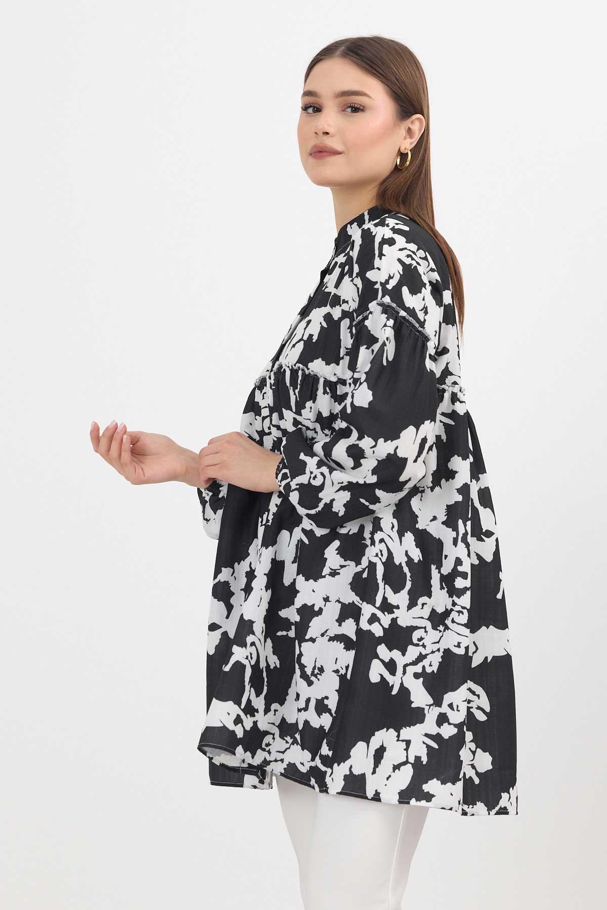 4366A Desenli Kol Lastikli Tunik Siyah - 8