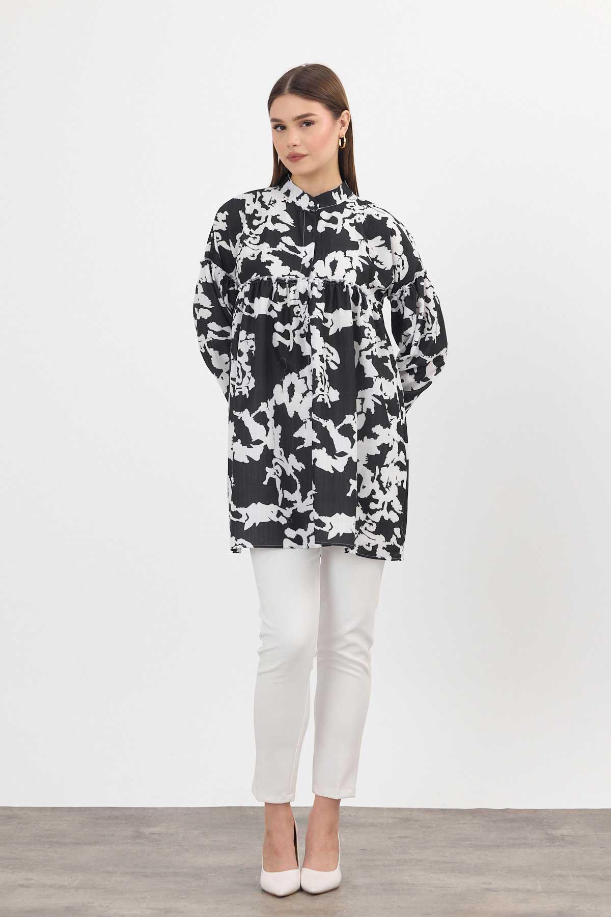 Siyah Desenli Kol Lastikli Tunik 4366A - 2