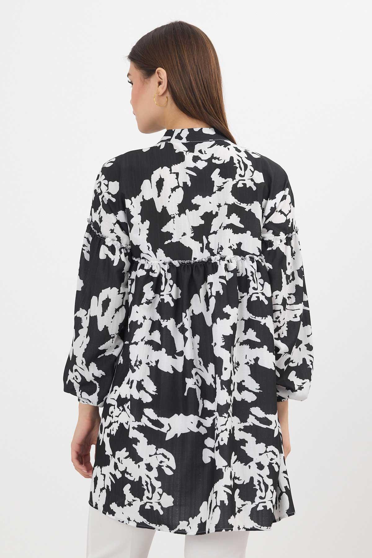 Siyah Desenli Kol Lastikli Tunik 4366A - 5