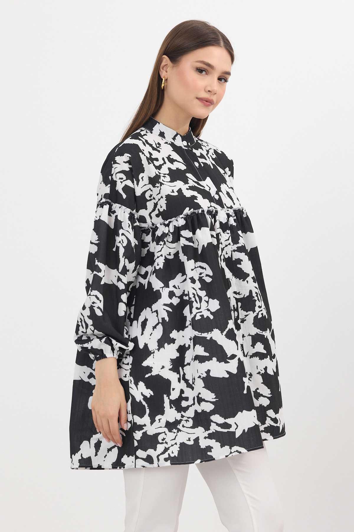 Siyah Desenli Kol Lastikli Tunik 4366A - 6