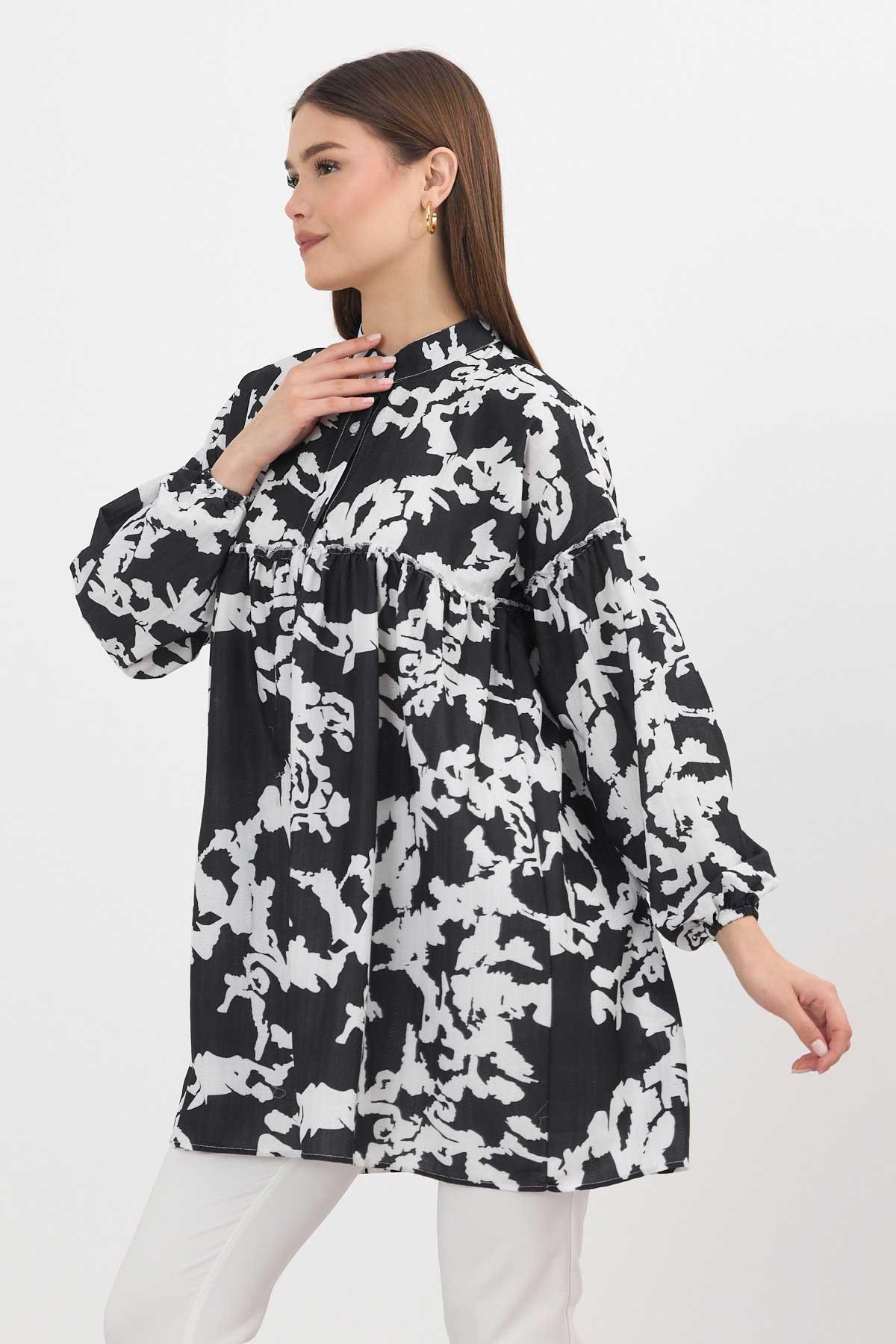 Siyah Desenli Kol Lastikli Tunik 4366A - 7