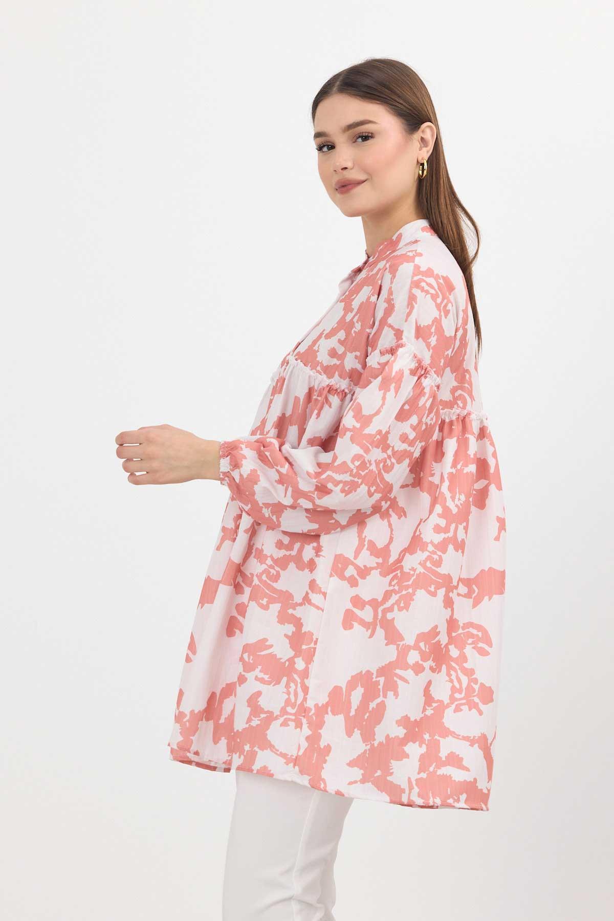 4366A Desenli Kol Lastikli Tunik Somon - 6