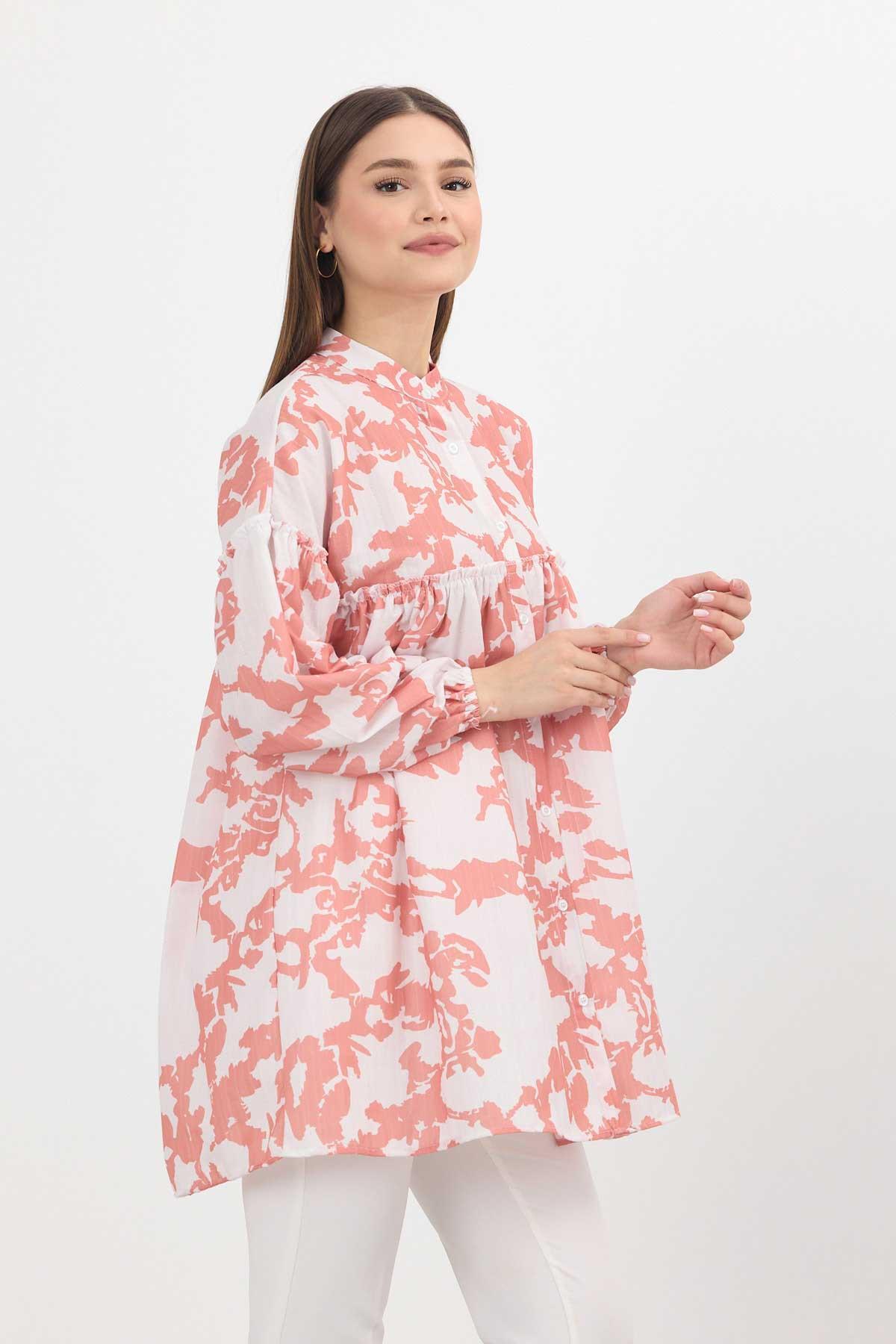4366A Desenli Kol Lastikli Tunik Somon - 7