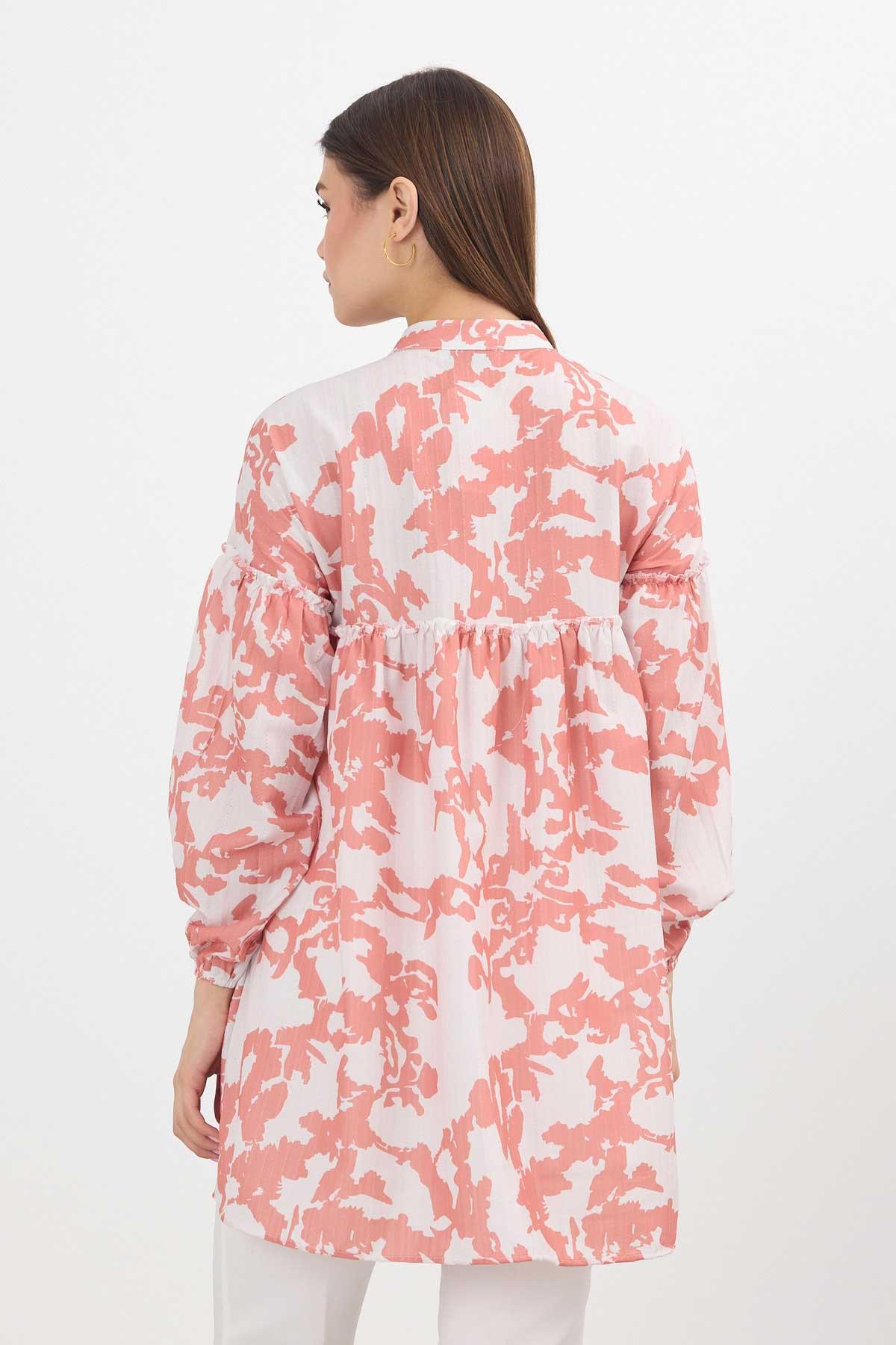 4366A Desenli Kol Lastikli Tunik Somon - 5