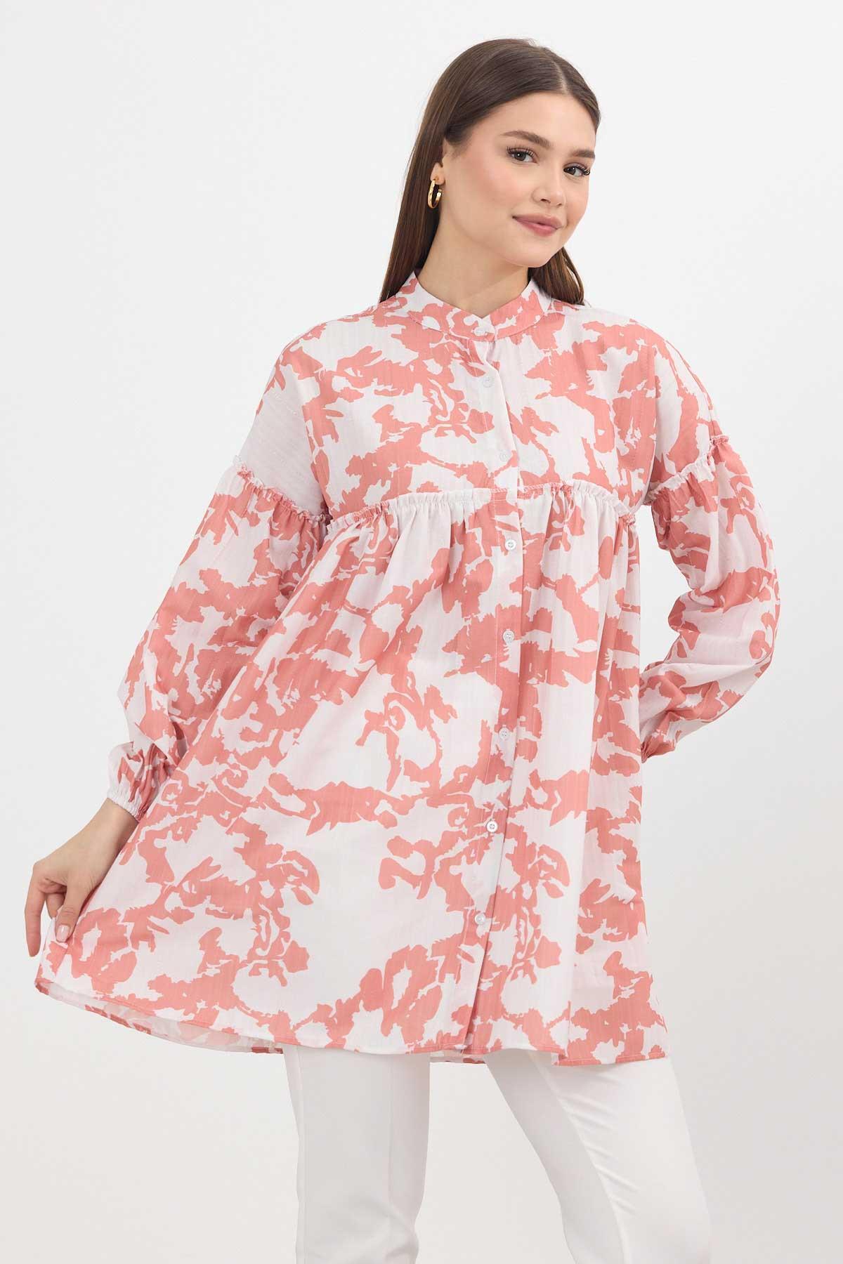 4366A Desenli Kol Lastikli Tunik Somon - 8