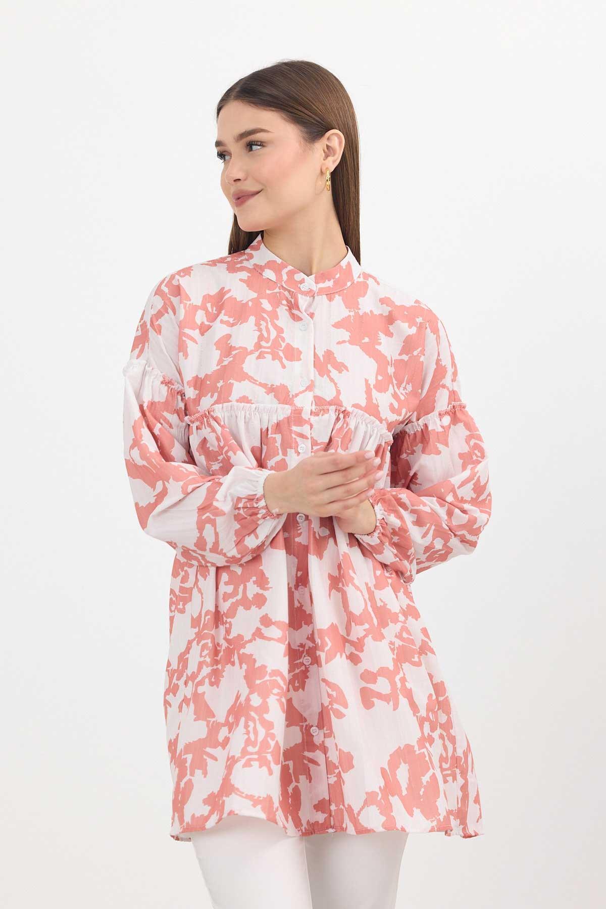 Somon Desenli Kol Lastikli Tunik 4366A - 3