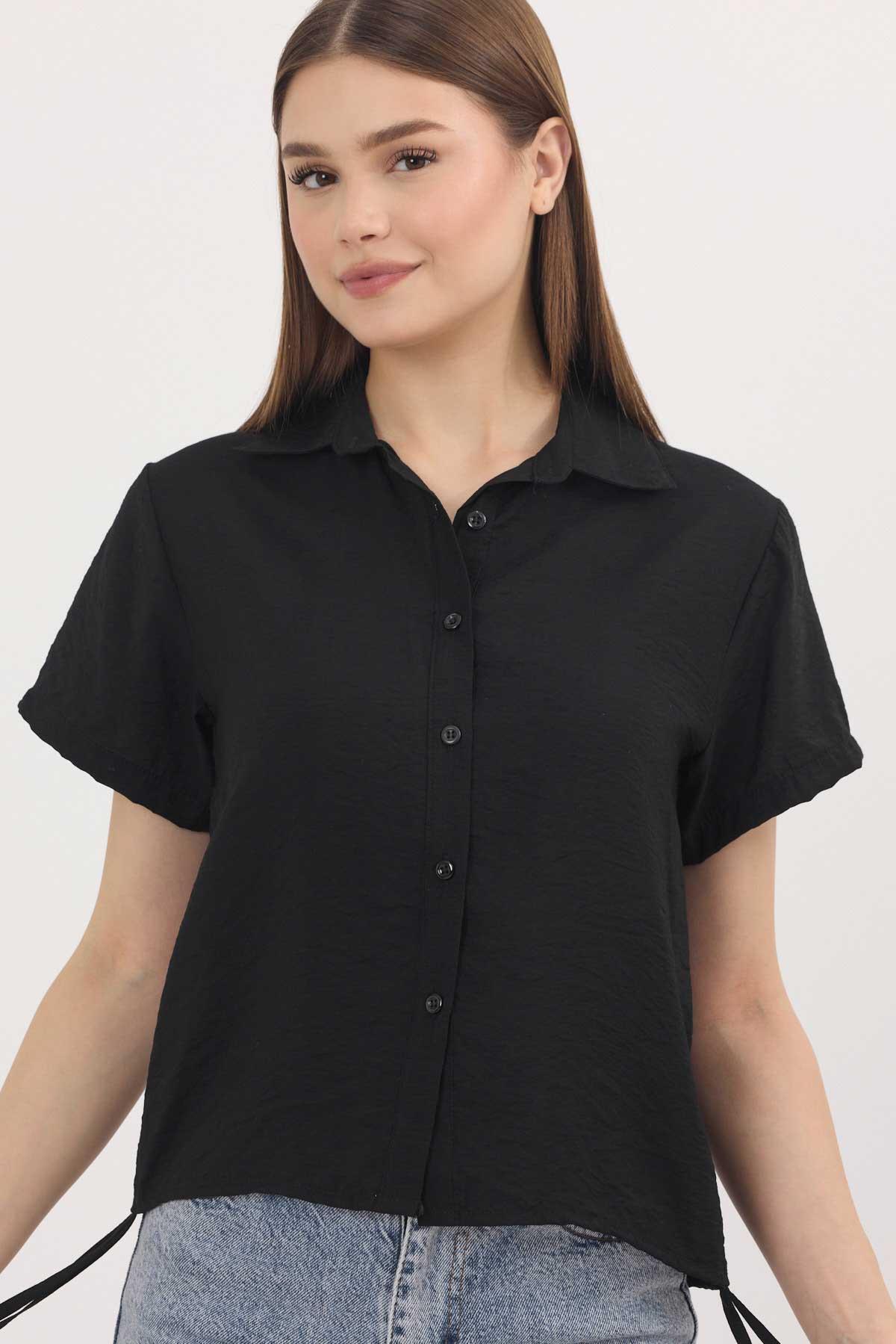 4368A Yanları Bizgüllü Kısa Gömlek Siyah - RAYS