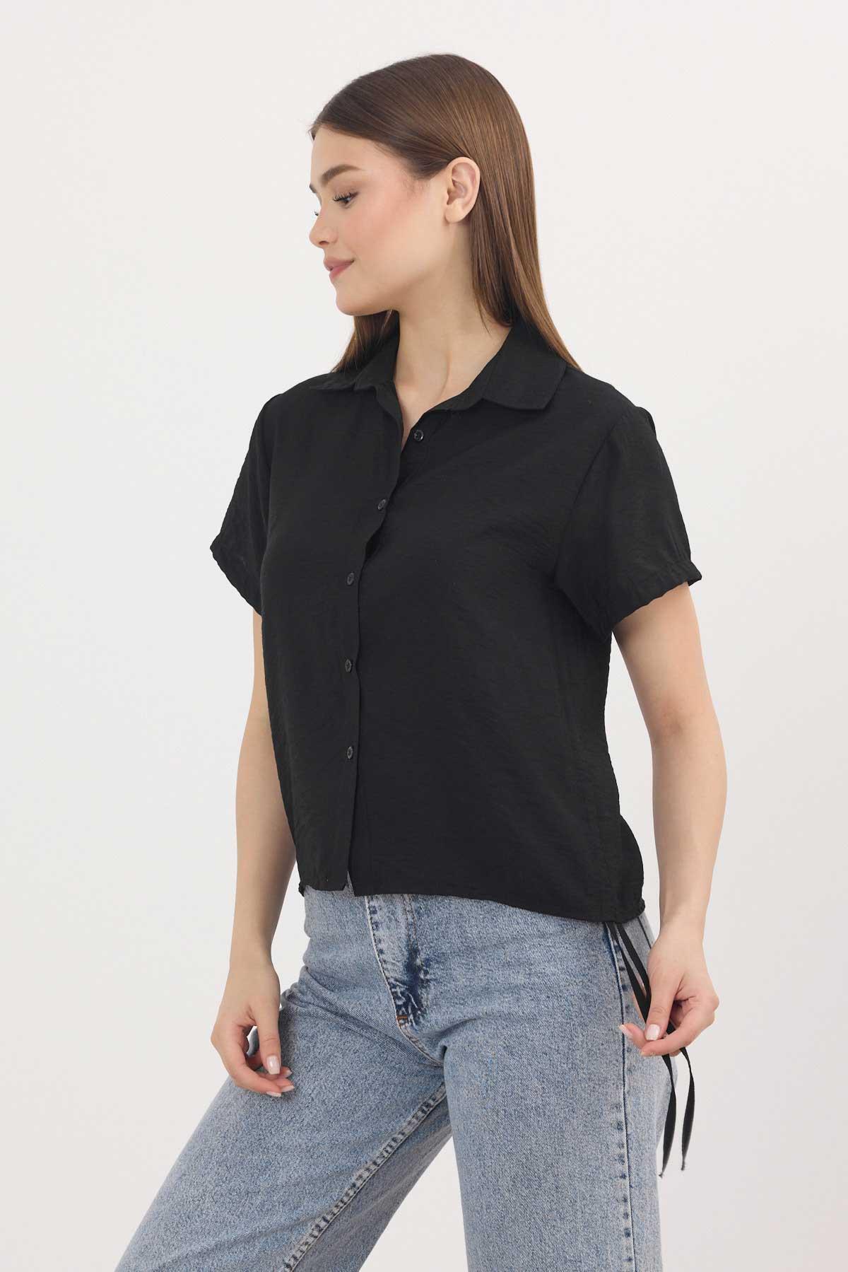 4368A Yanları Bizgüllü Kısa Gömlek Siyah - RAYS