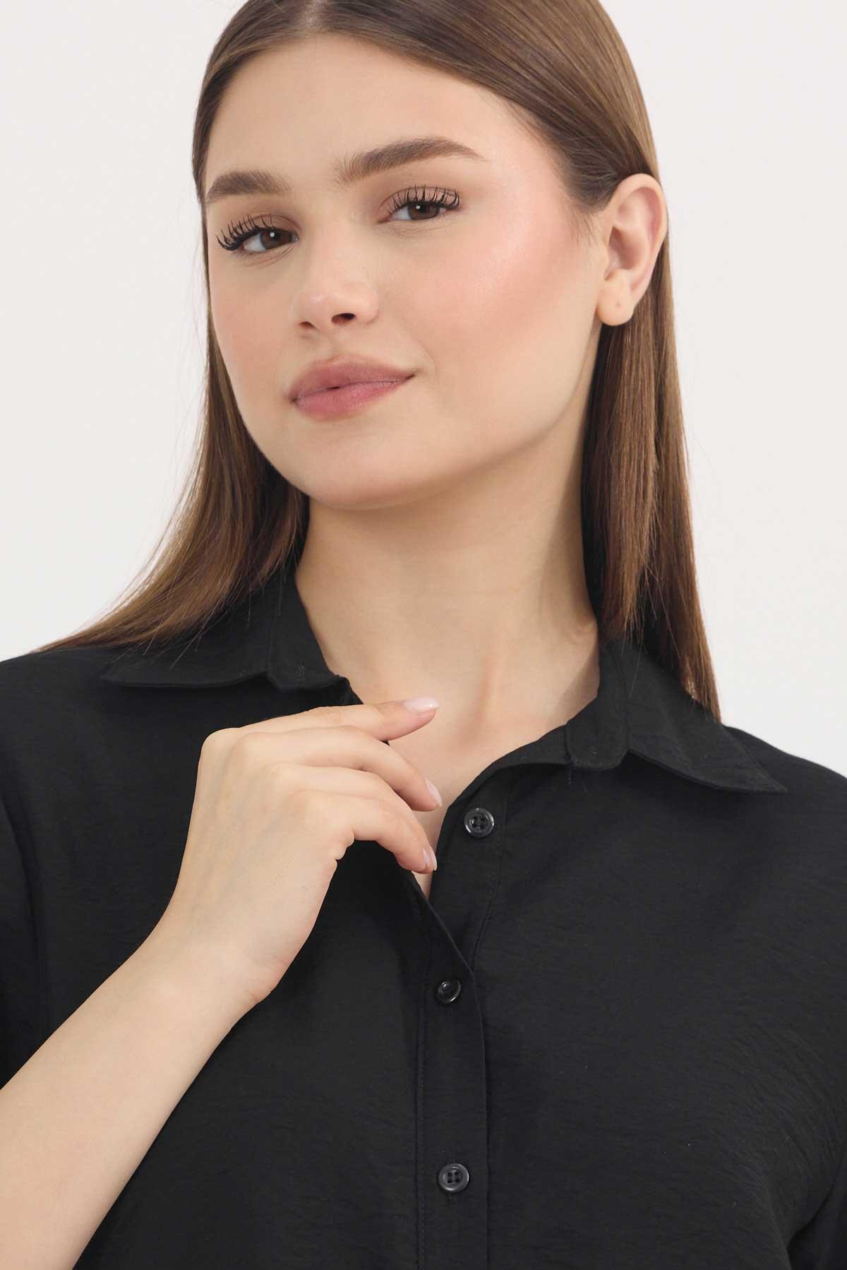 Siyah Yanları Büzgülü Kısa Gömlek 4368A - 5