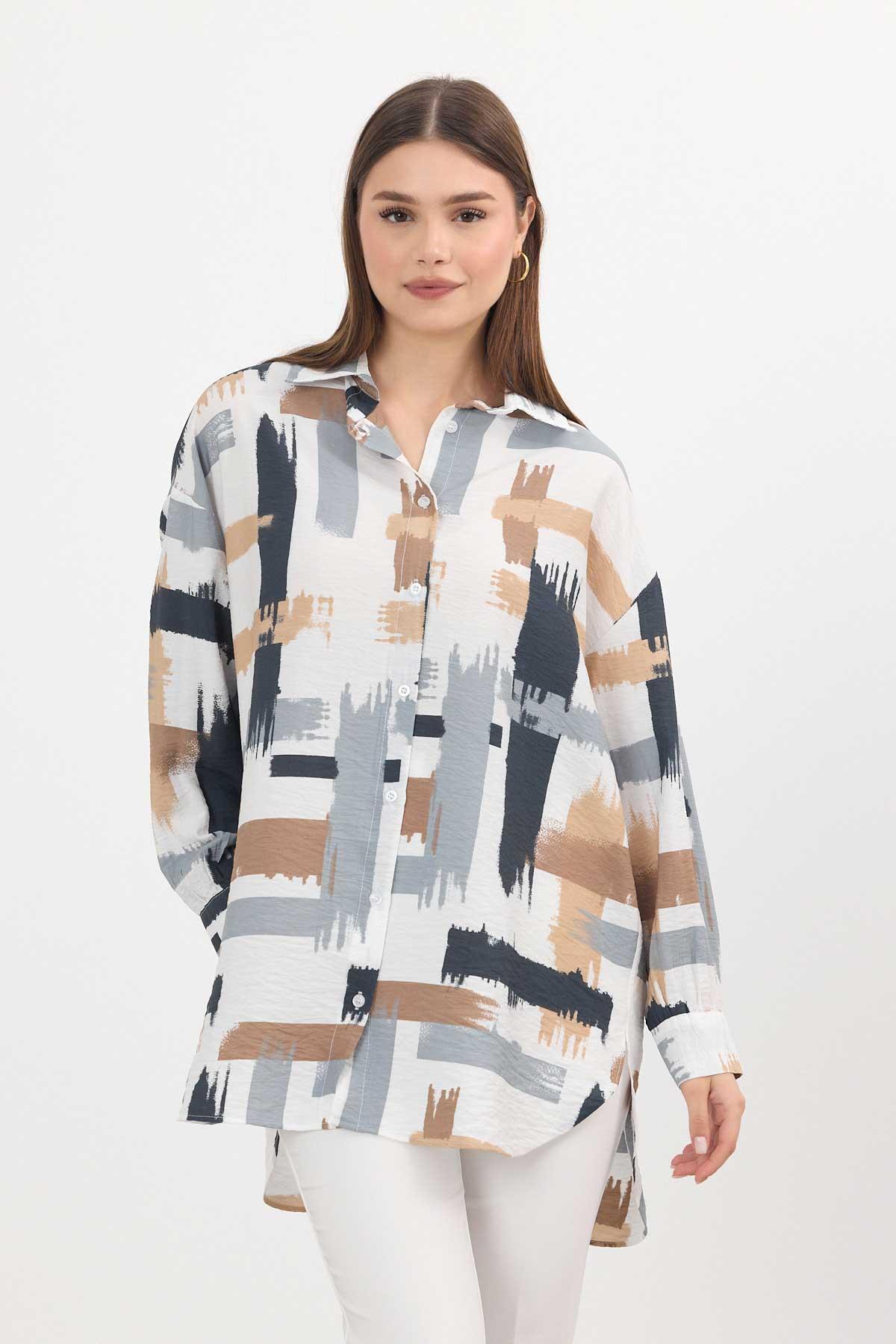 Gri Desenli Uzun Gömlek 4369A - 1