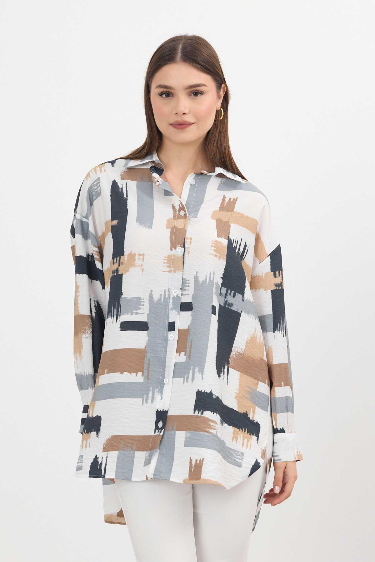 Gri Desenli Uzun Gömlek 4369A - 3