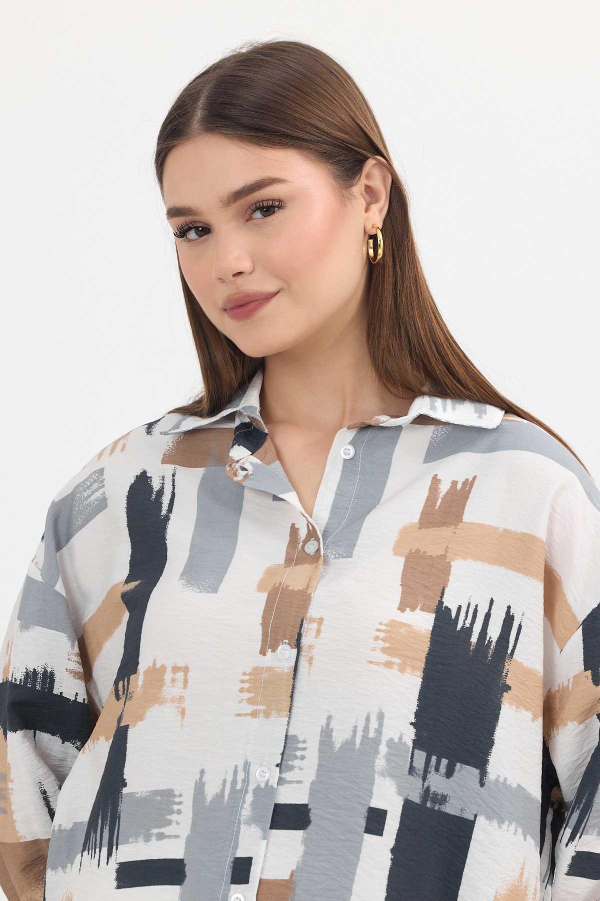 Gri Desenli Uzun Gömlek 4369A - 4