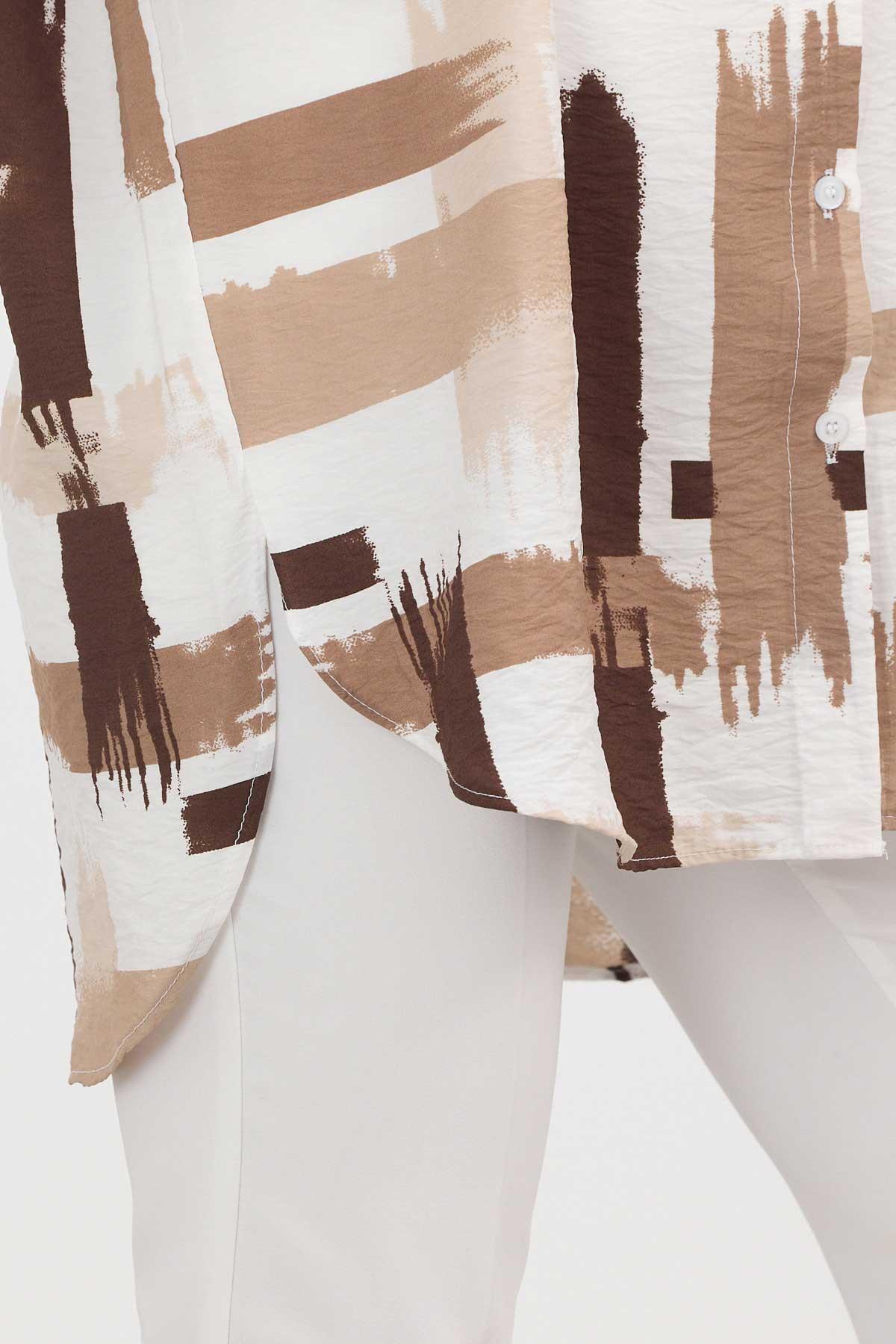 Kahve Desenli Uzun Gömlek 4369A - 5