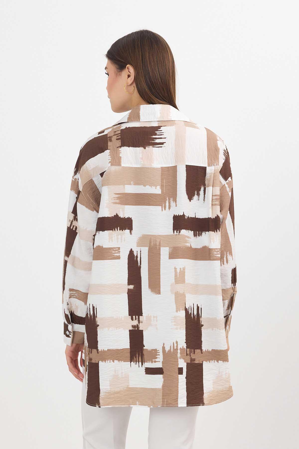 Kahve Desenli Uzun Gömlek 4369A - 6
