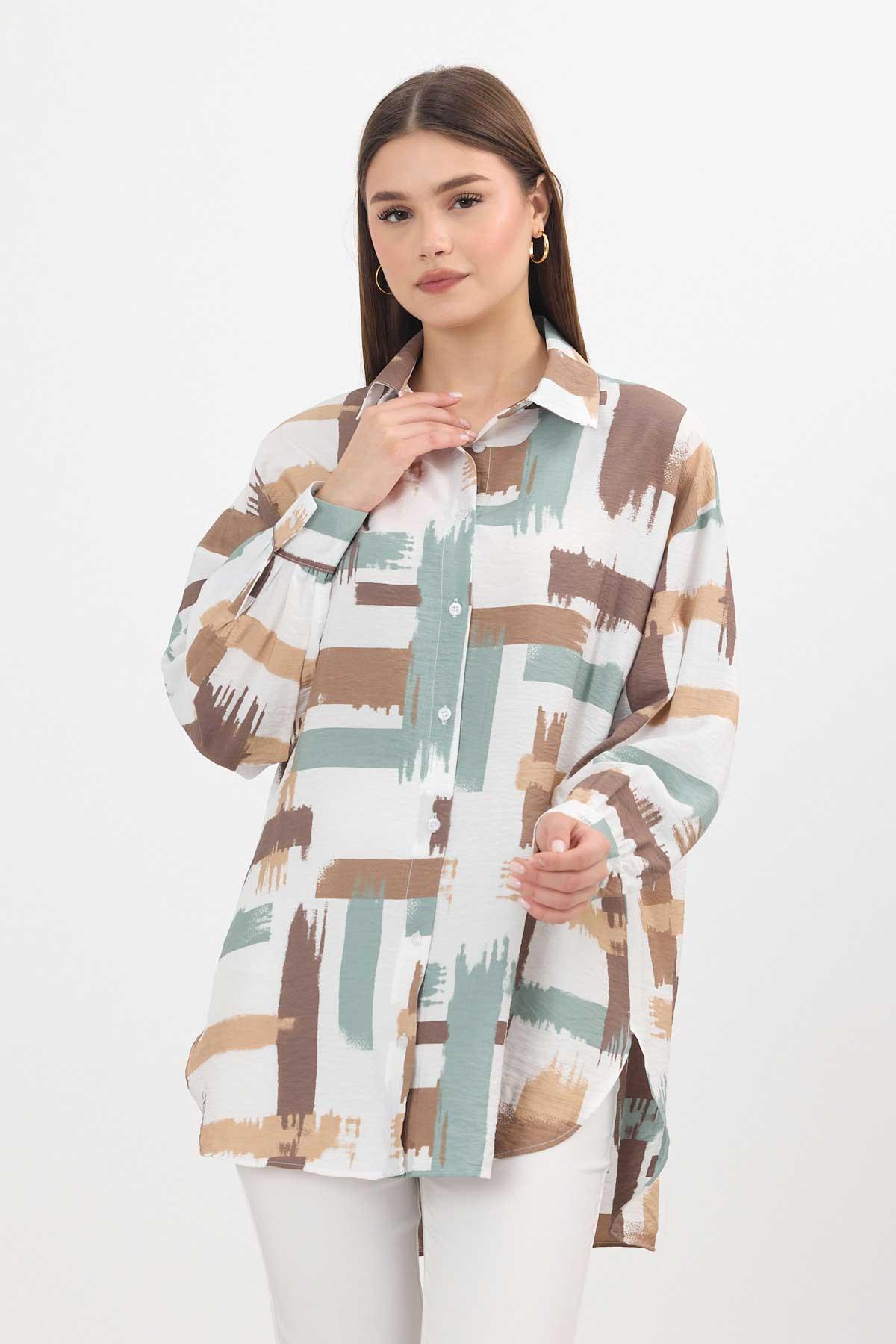 Mint Desenli Uzun Gömlek 4369A - 1