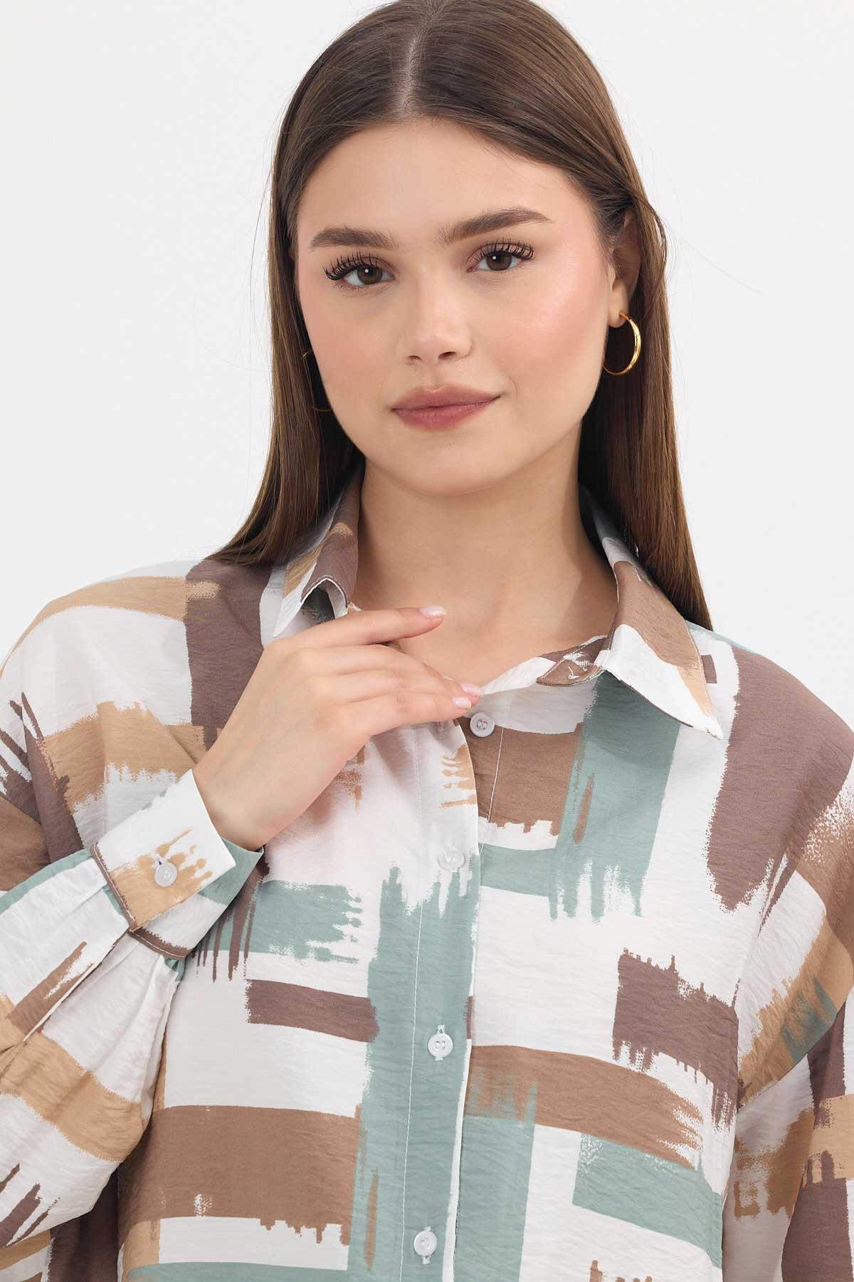 Mint Desenli Uzun Gömlek 4369A - 4