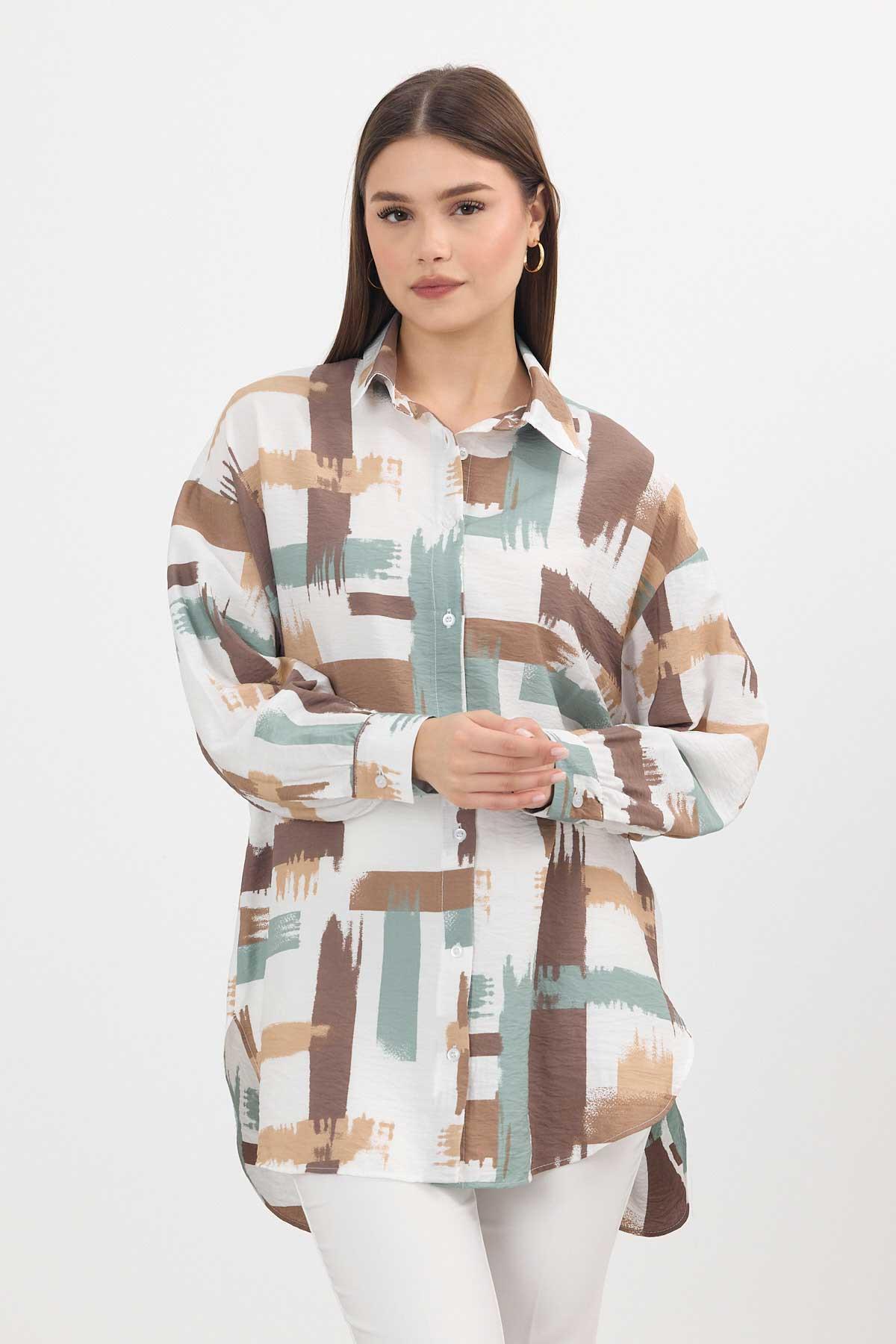 Mint Desenli Uzun Gömlek 4369A - 8