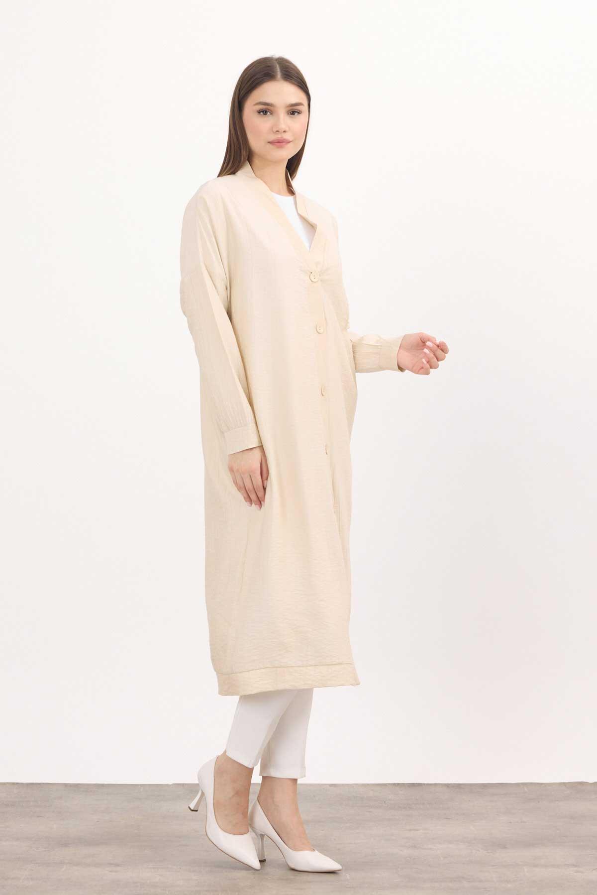 4378A Düğmeli Uzun Tunik Bej - 6
