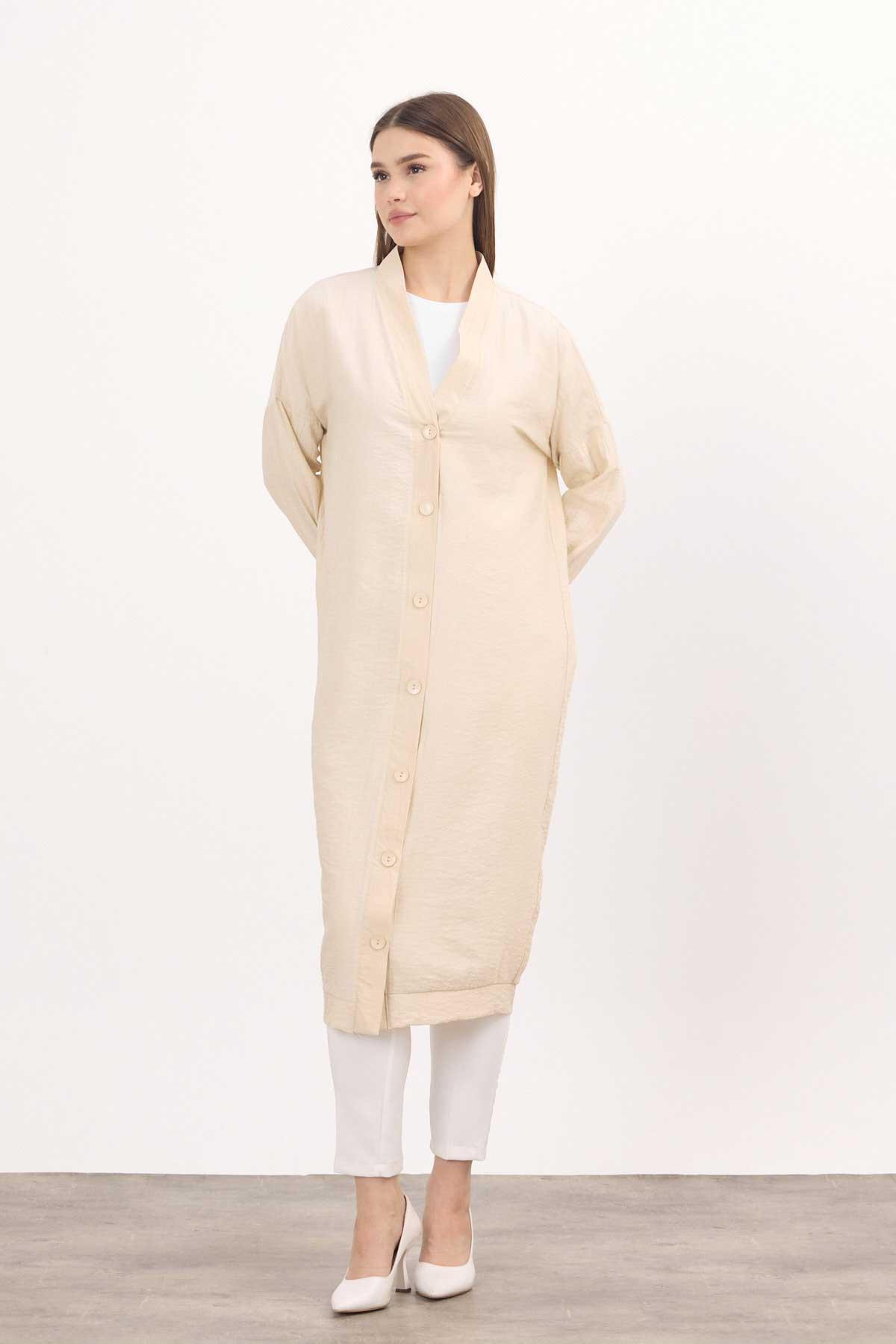 Bej Düğmeli Uzun Tunik 4378A - 1
