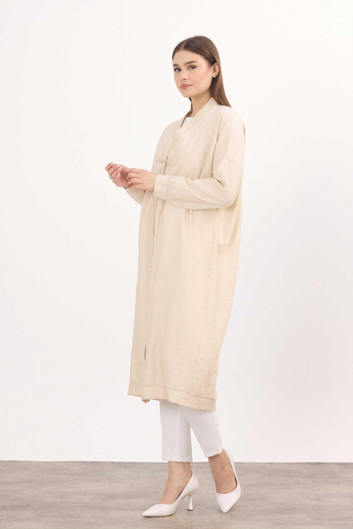 Bej Düğmeli Uzun Tunik 4378A - 2