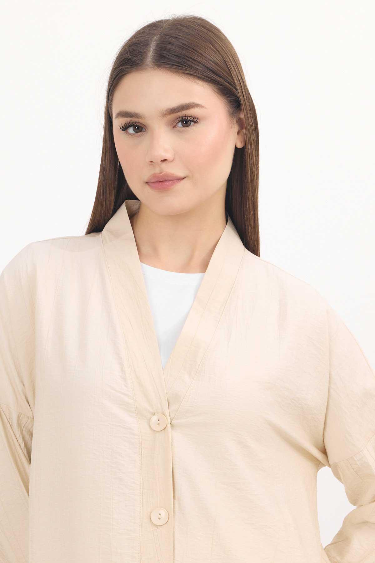 Bej Düğmeli Uzun Tunik 4378A - 3