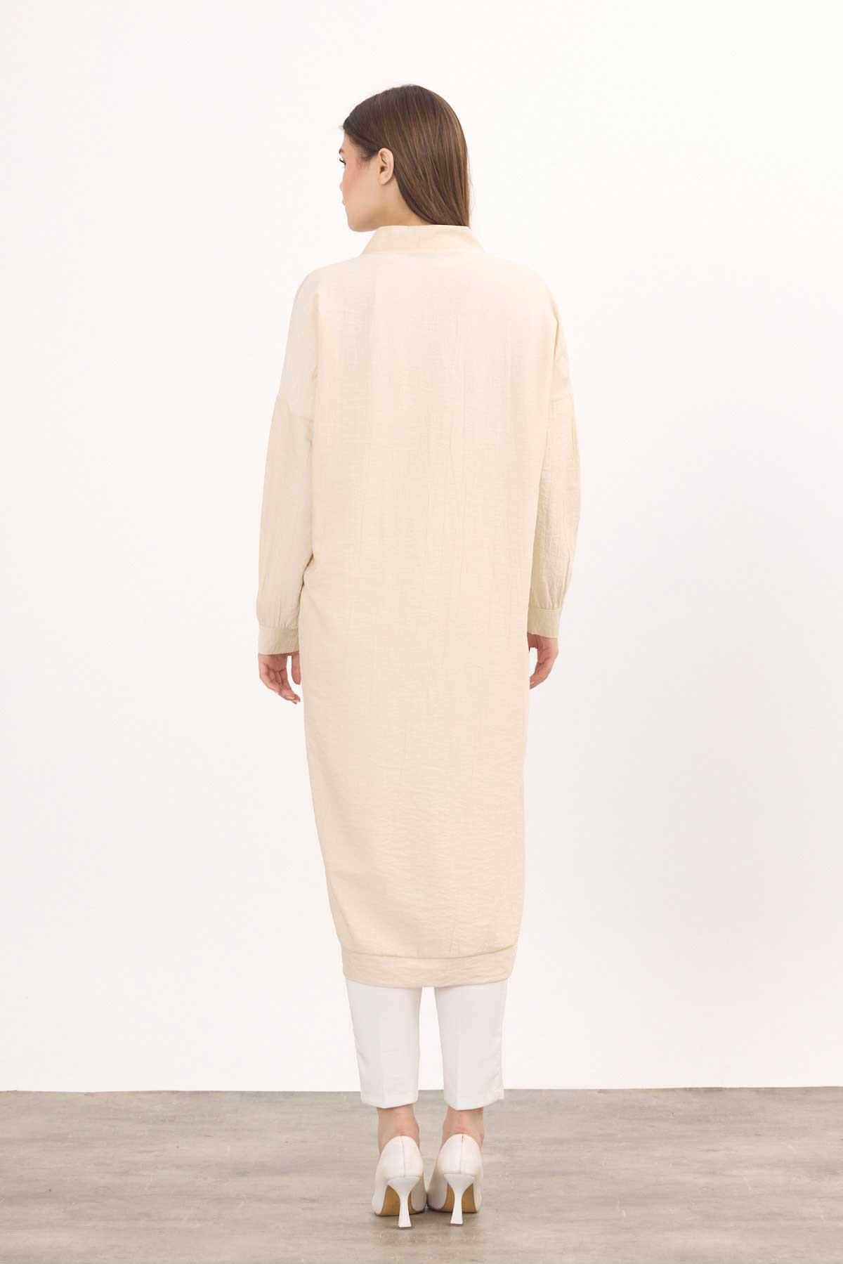 Bej Düğmeli Uzun Tunik 4378A - 4