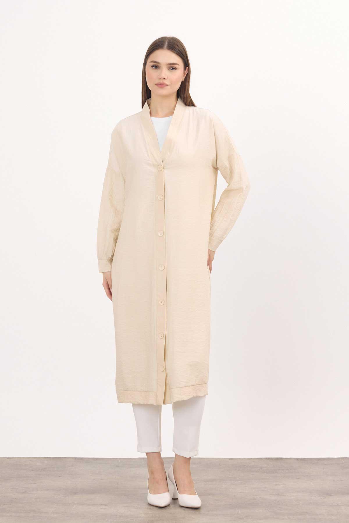 Bej Düğmeli Uzun Tunik 4378A - 5