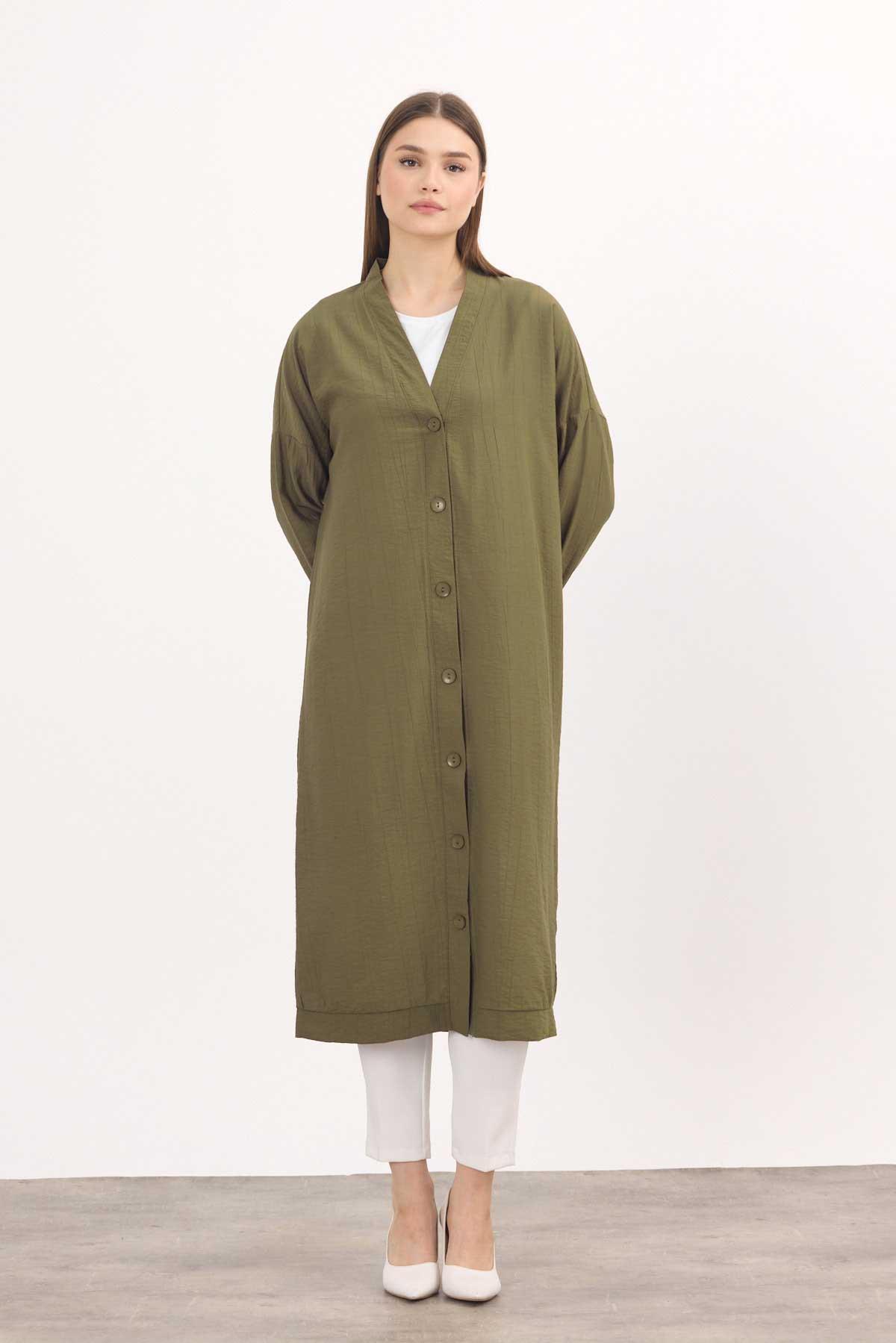 Haki Düğmeli Uzun Tunik 4378A - 2