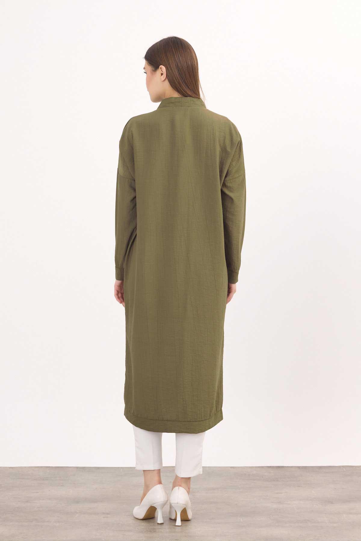 Haki Düğmeli Uzun Tunik 4378A - 4