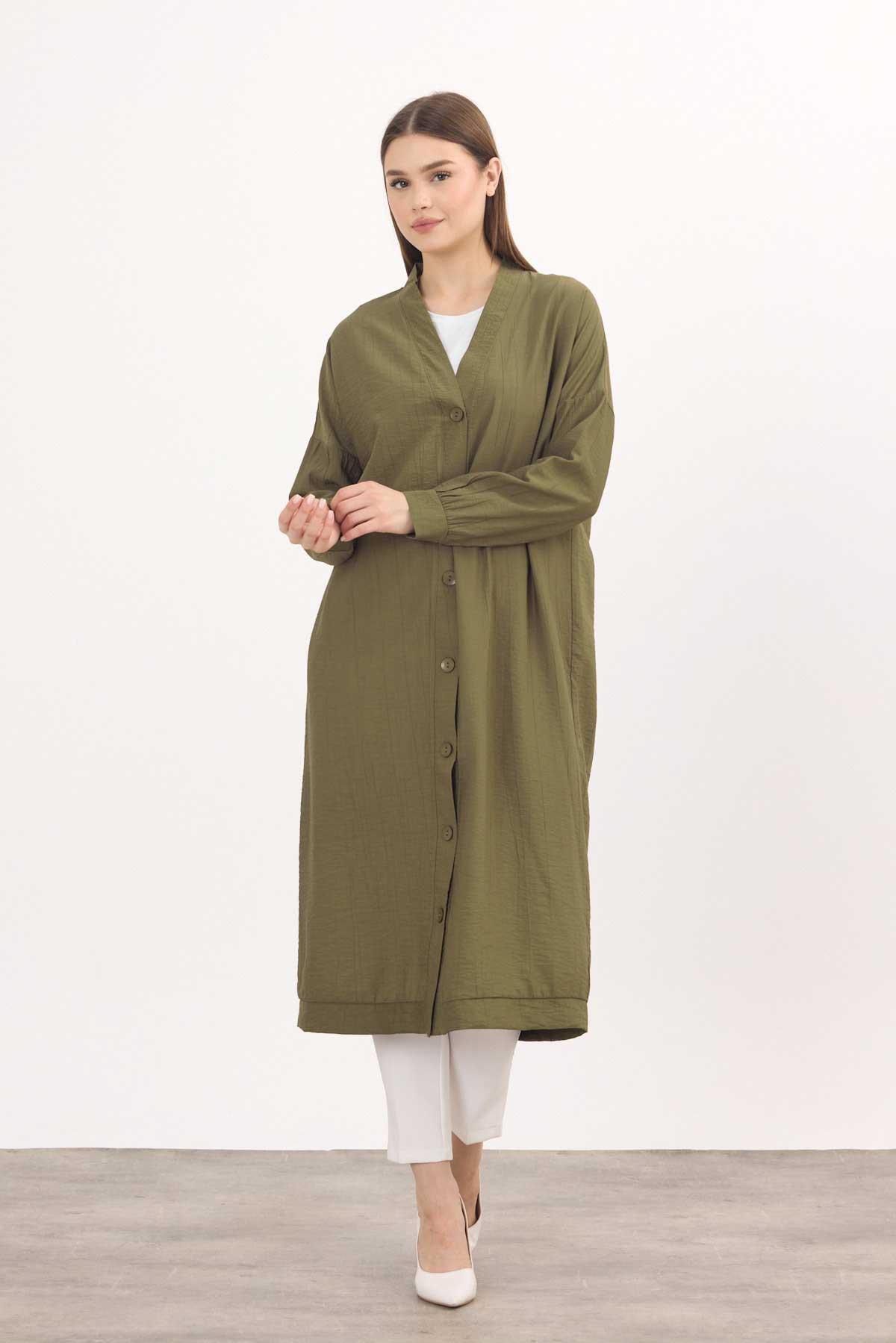 Haki Düğmeli Uzun Tunik 4378A - 5