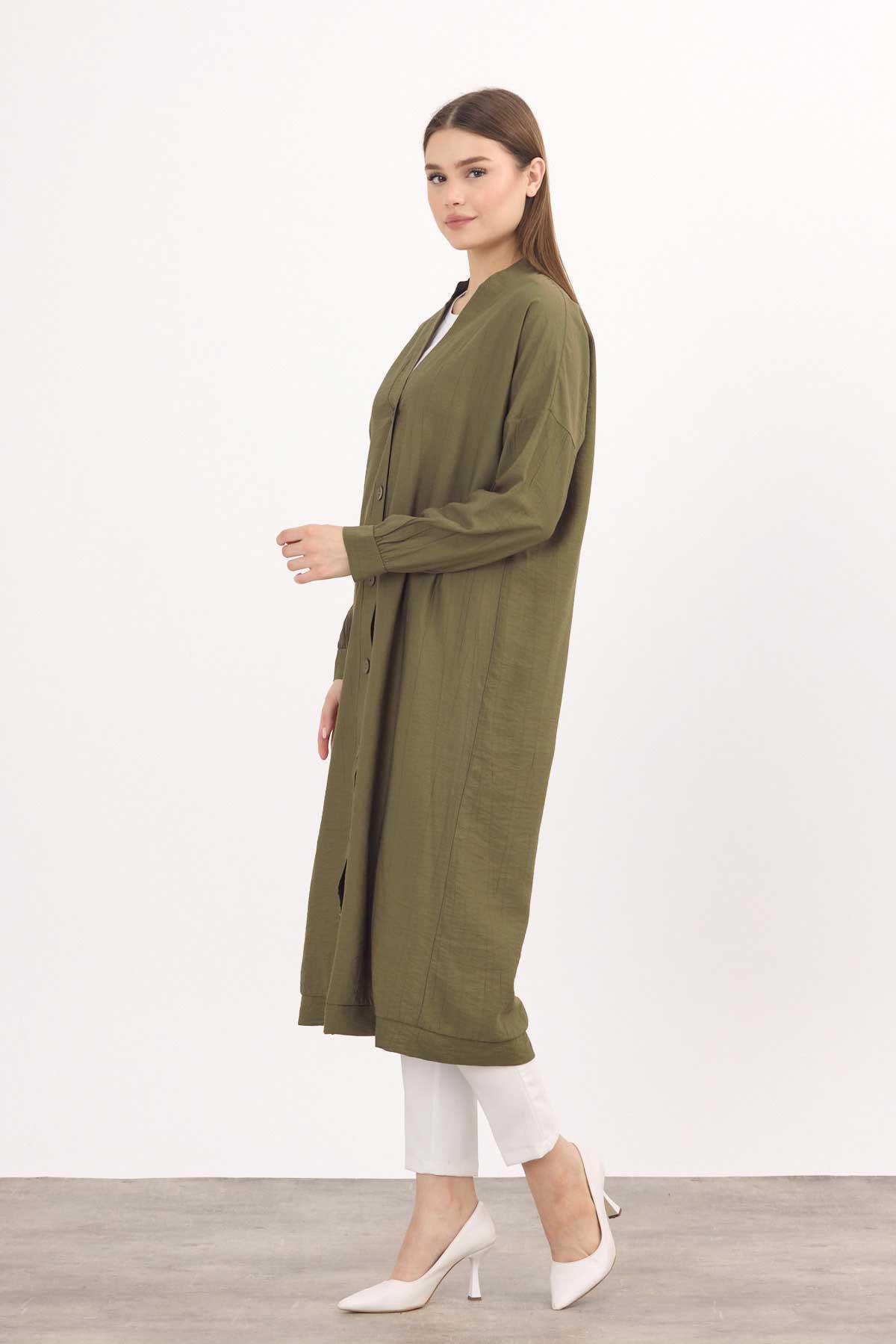 Haki Düğmeli Uzun Tunik 4378A - 6