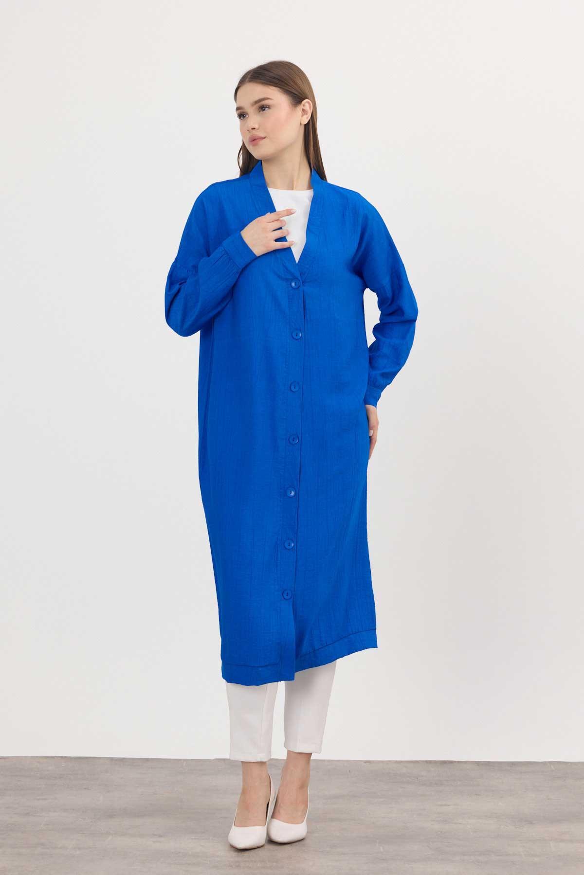 Saks Düğmeli Uzun Tunik 4378A - 1