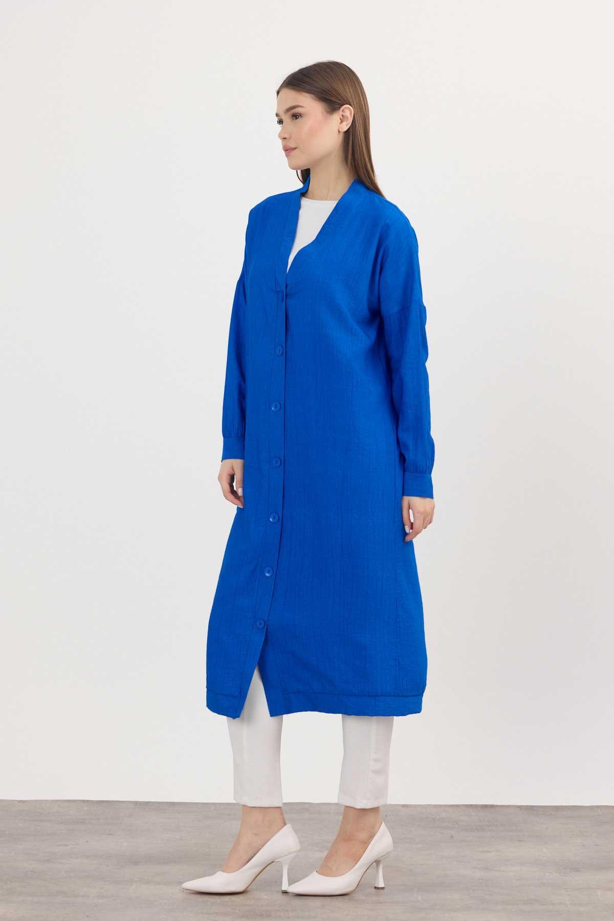 4378A Düğmeli Uzun Tunik Saks - 6