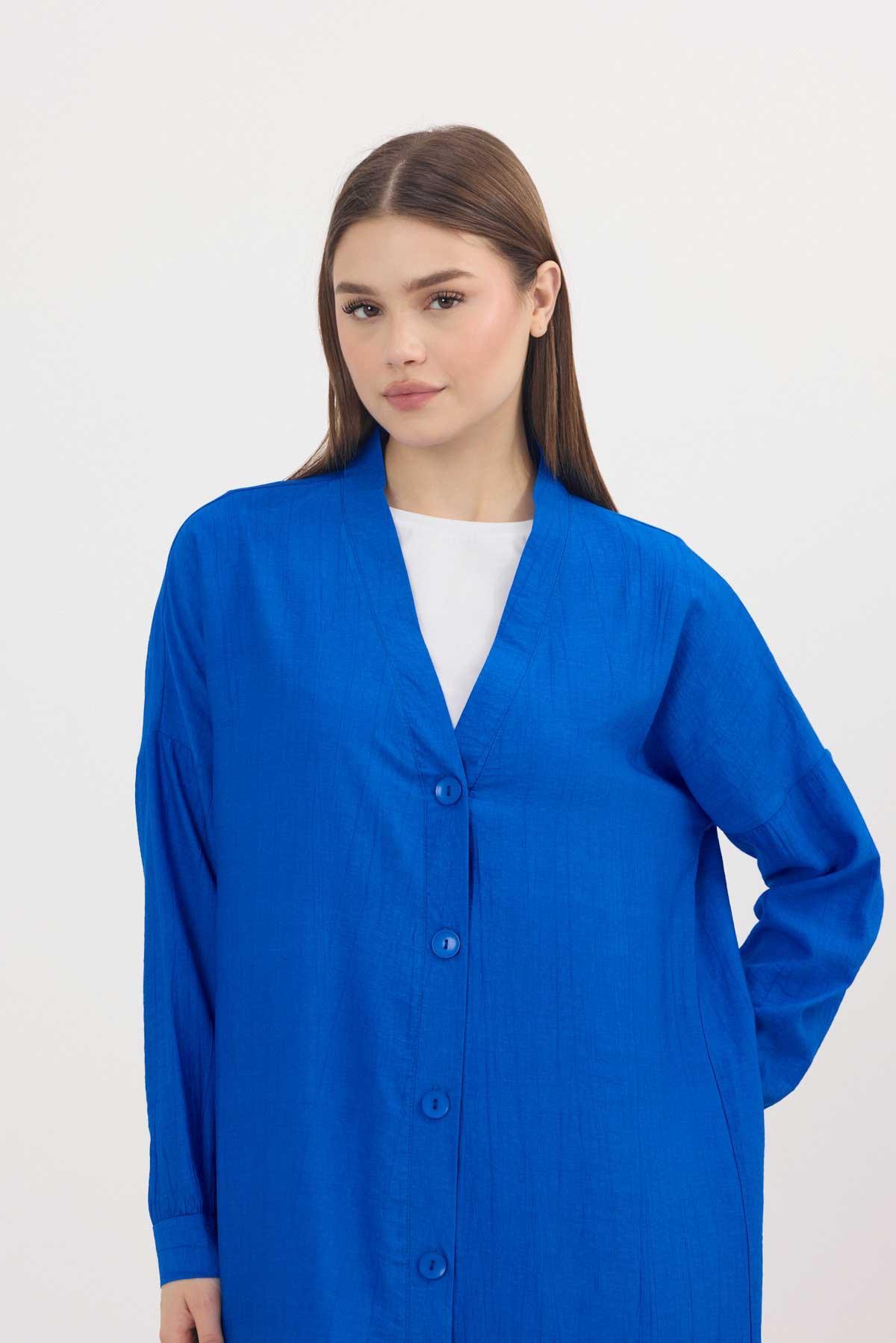 4378A Düğmeli Uzun Tunik Saks - 3