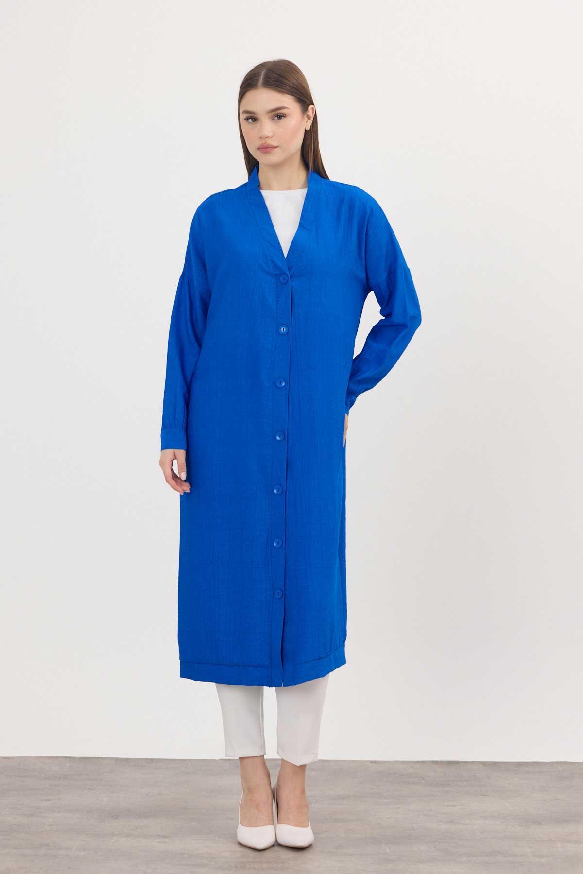 4378A Düğmeli Uzun Tunik Saks - 5