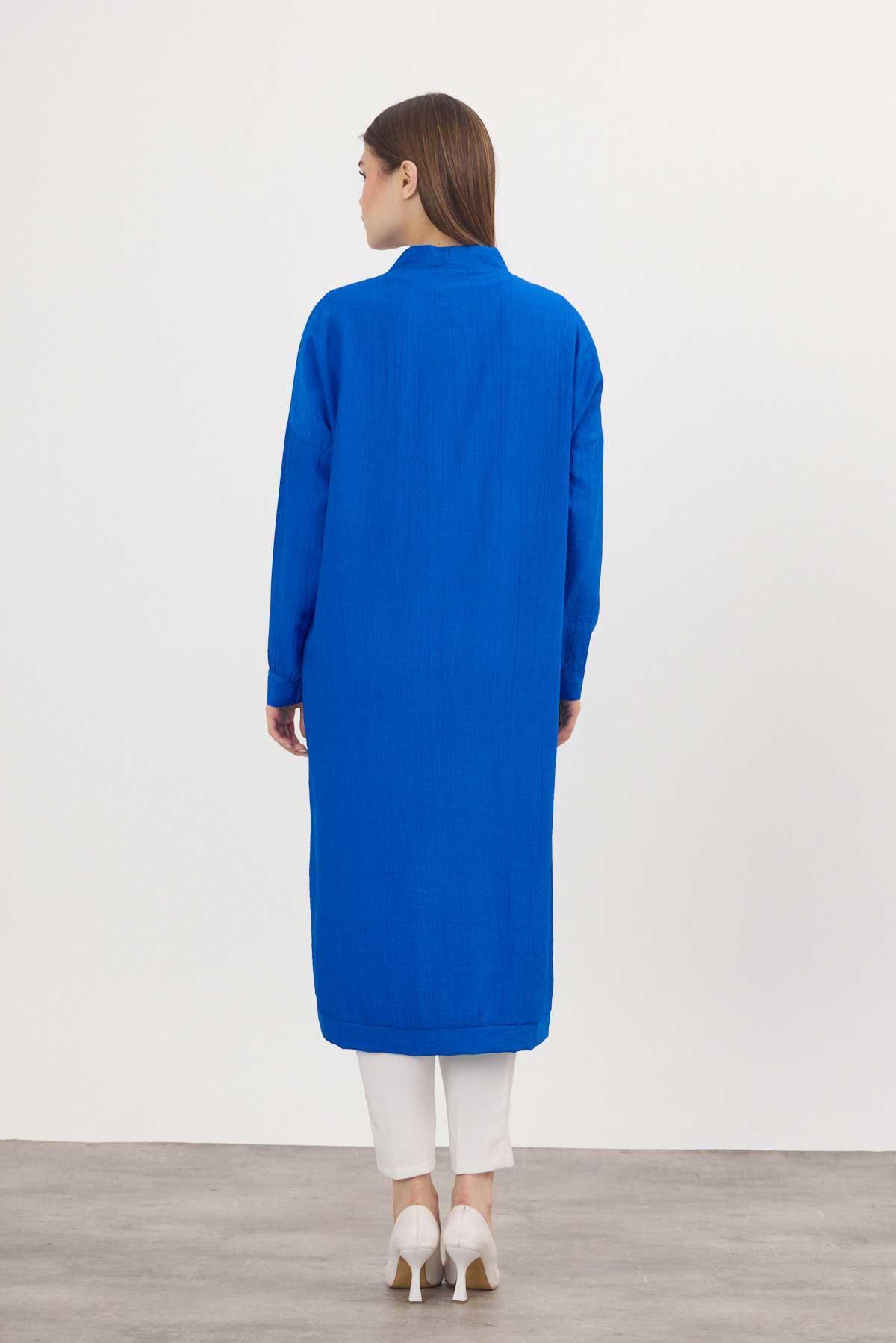 4378A Düğmeli Uzun Tunik Saks - 4