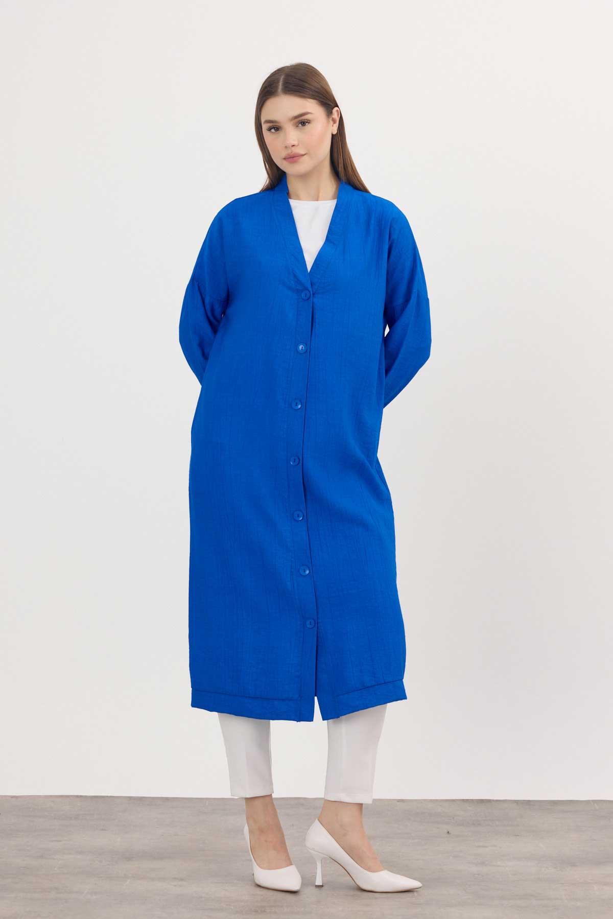 Saks Düğmeli Uzun Tunik 4378A - 2