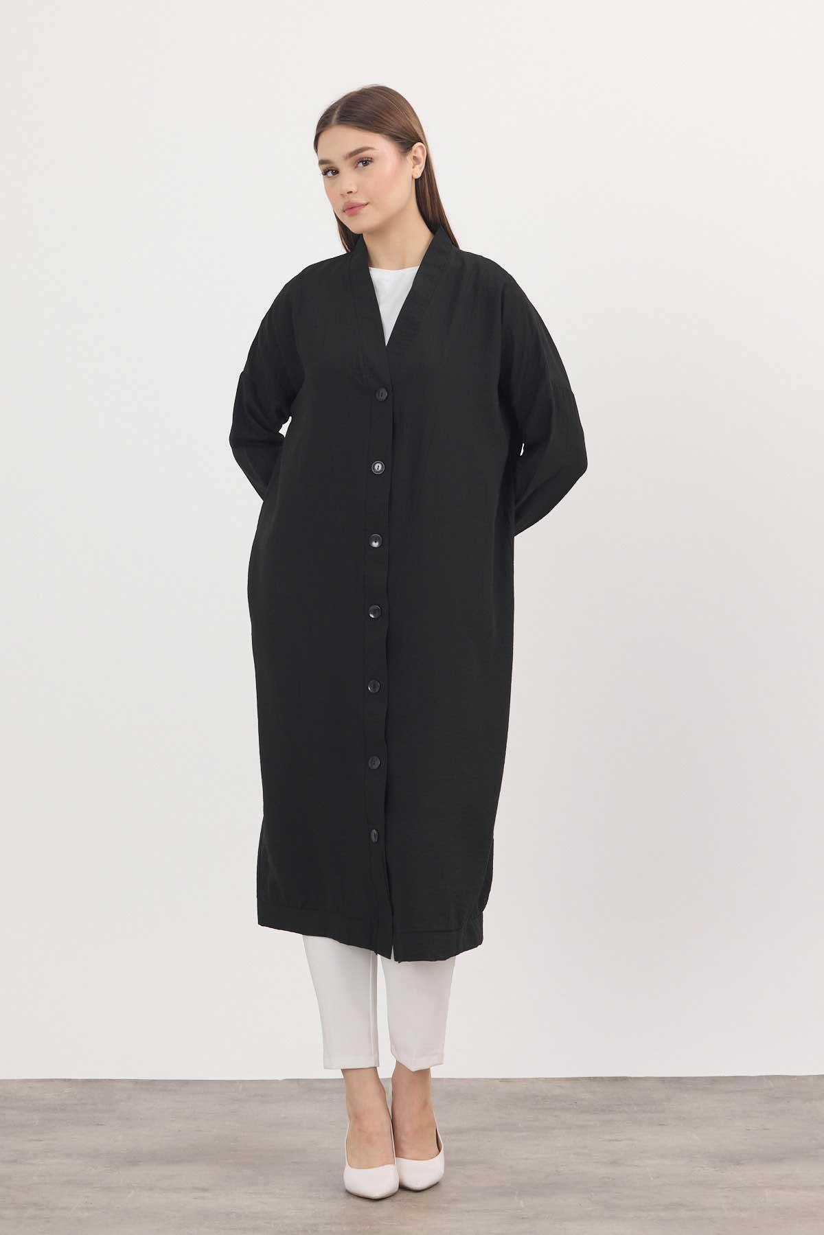 4378A Düğmeli Uzun Tunik Siyah 
