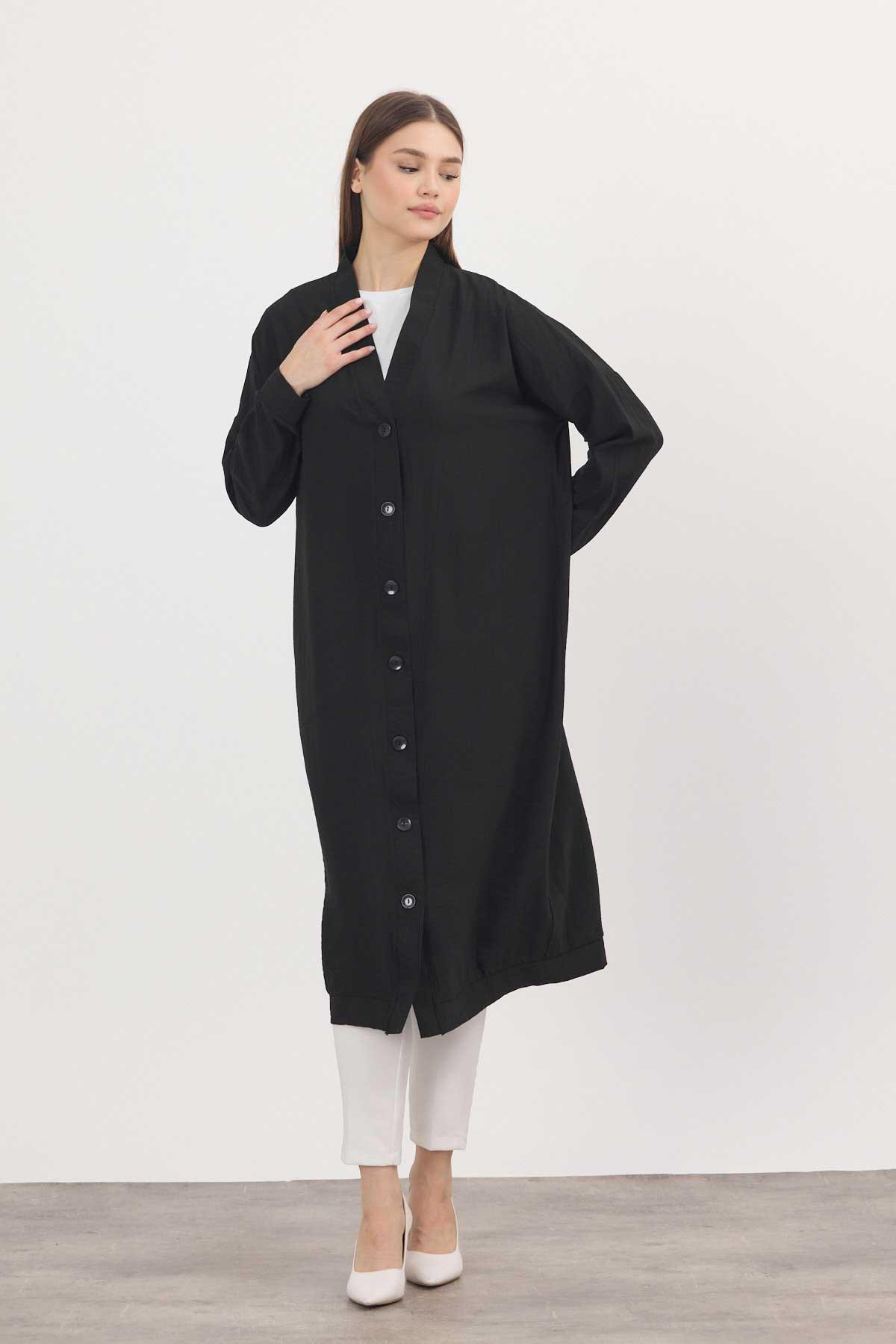 4378A Düğmeli Uzun Tunik Siyah - 5