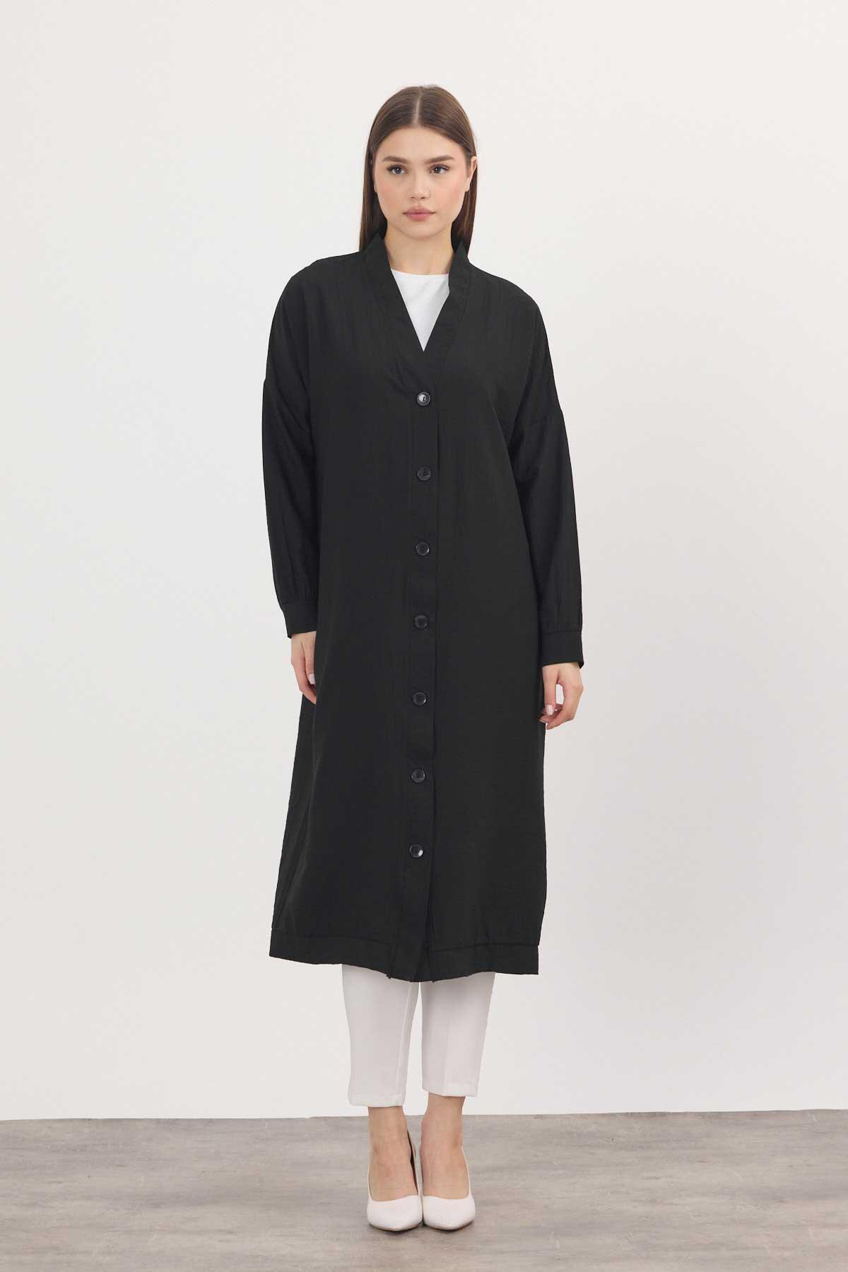 4378A Düğmeli Uzun Tunik Siyah - 2