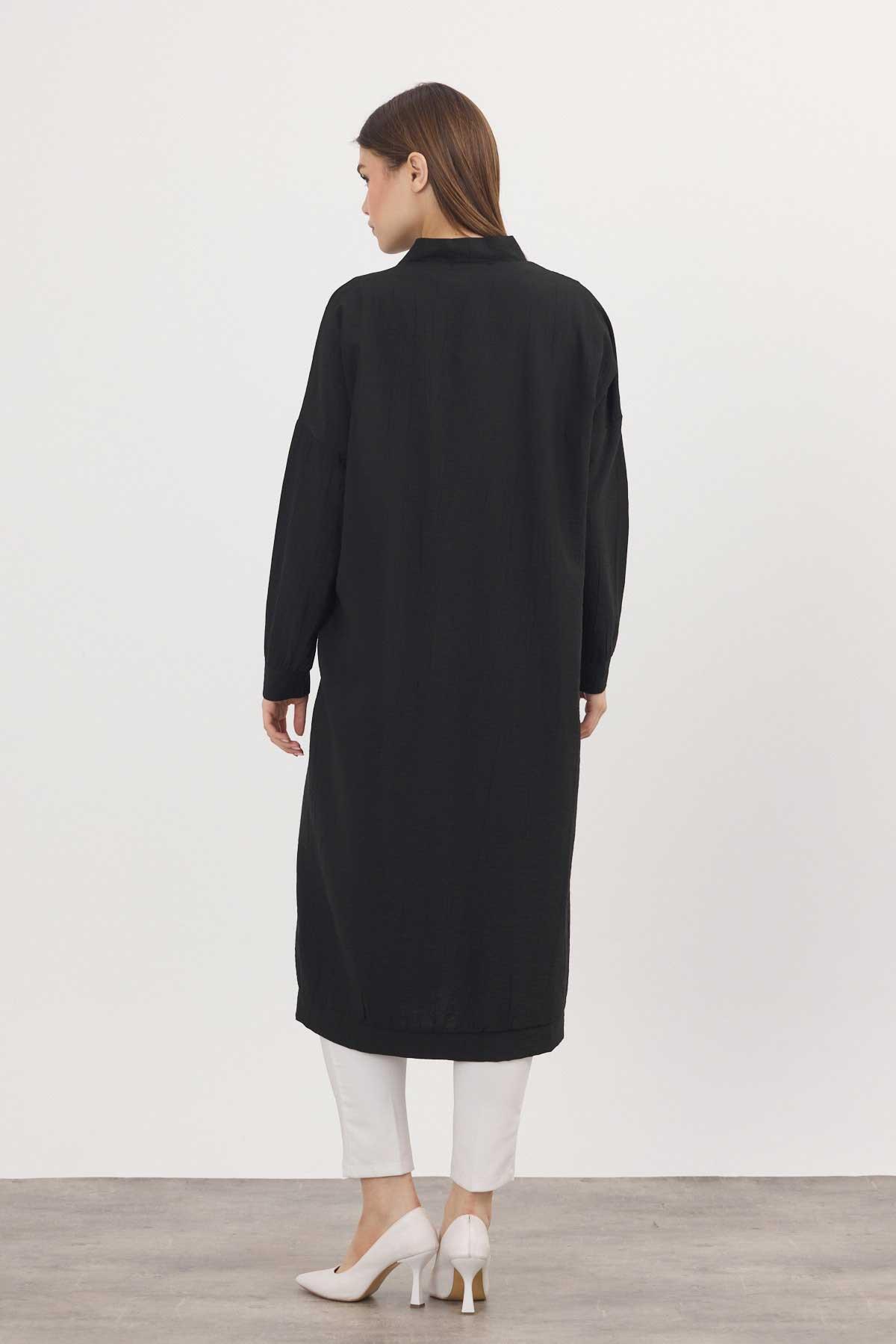 4378A Düğmeli Uzun Tunik Siyah - 4
