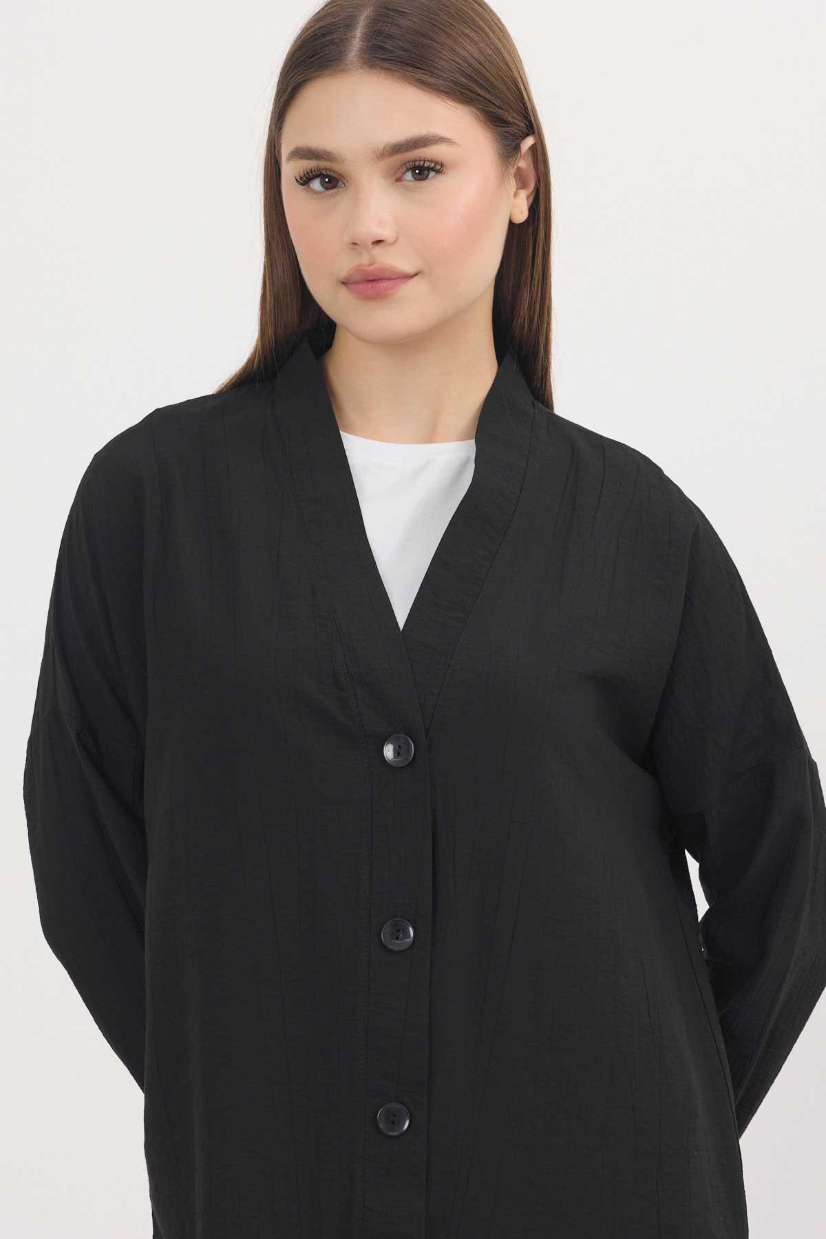 Siyah Düğmeli Uzun Tunik 4378A - 3