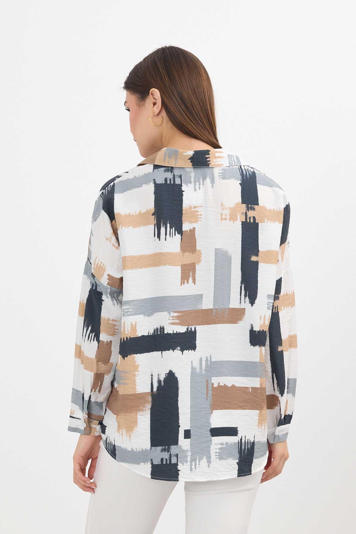 Gri Desenli Kısa Gömlek 4398A - 5