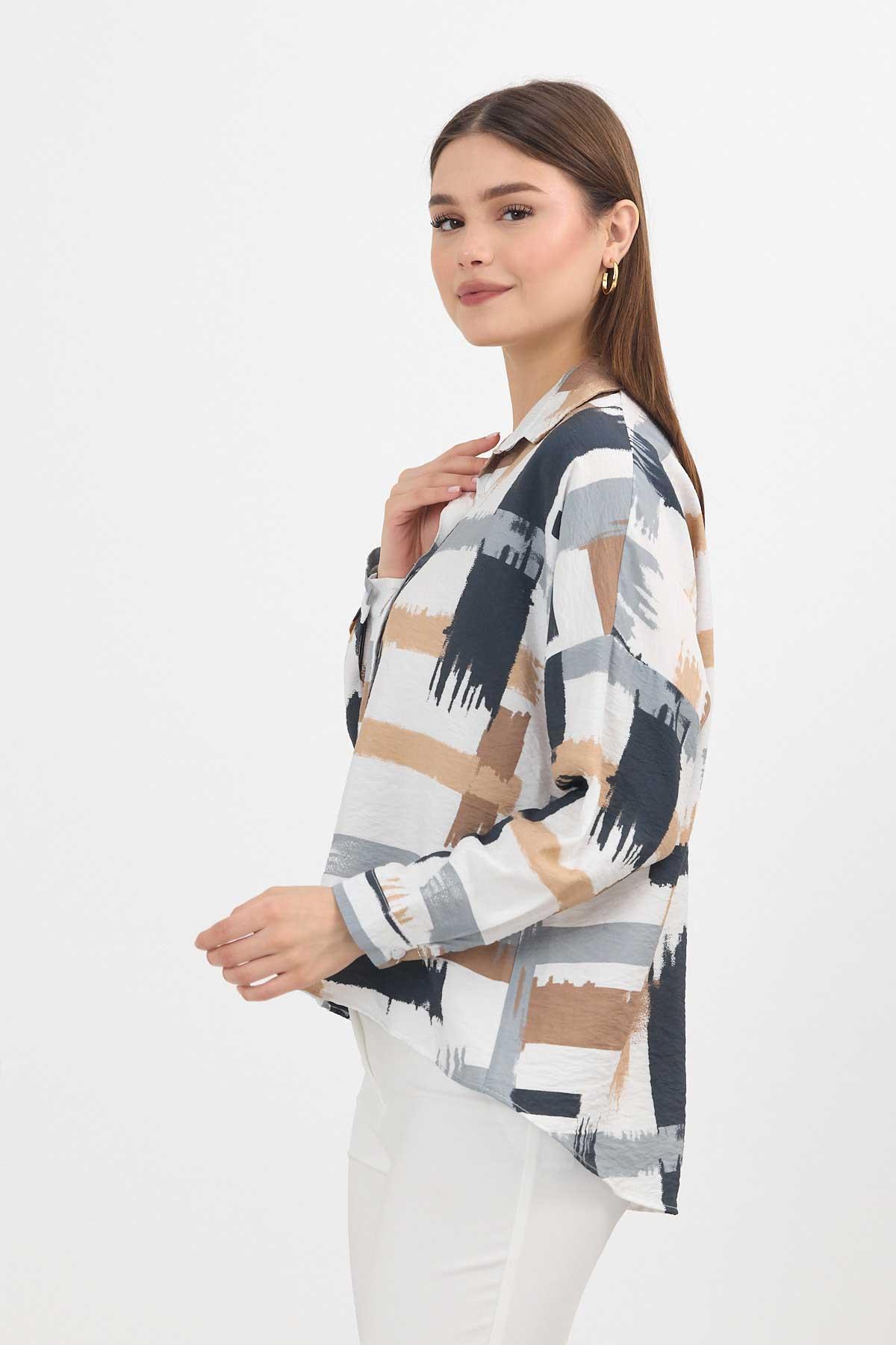 Gri Desenli Kısa Gömlek 4398A - 7